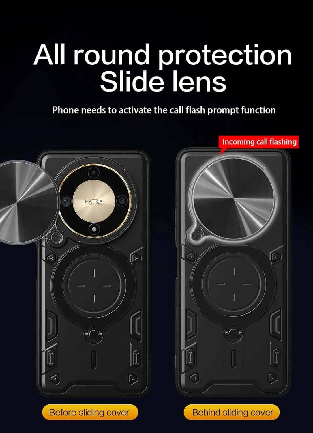 قاب محافظ گوشی هواوی آنر مجیک 6 لایت / مجیک 6 لایت مدل WBWONE، کاور TPU/PC ضد ضربه با حلقه نگهدارنده نامرئی و پوشش کشویی دوربین، رزگلد