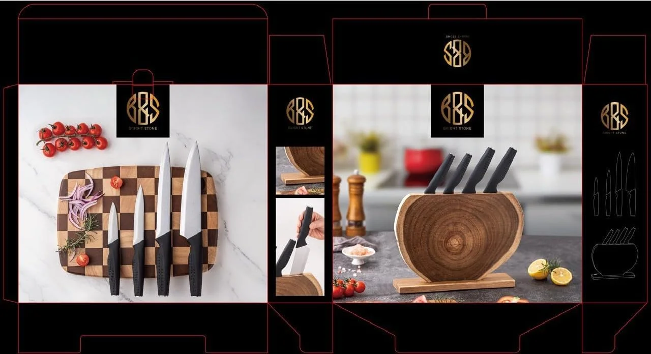 ست بلوک چوبی ممتاز B&S، پایه چوب اقاقیا طبیعی با 4 جای چاقو، نگهداری مدرن آشپزخانه، استاندارد LFGB اروپا، ZT0012