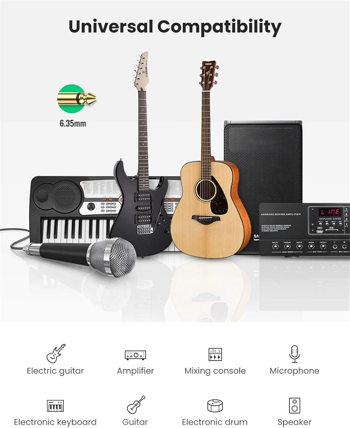 کابل گیتار صوتی UGREEN 6.35mm، کابل بلندگوی حرفه ای 1/4 اینچ به 1/4 اینچ با روکش نایلونی، کابل مونو 6.35mm ساز موسیقی برای گیتار الکتریک، پدال افکت، بیس، درام، آمپلی فایر و غیره (1 متری) کابل گیتار صوتی UGREEN 6.35mm، کابل بلندگوی حرفه ای 1/4 اینچ به 1/4 اینچ با روکش نایلونی، کابل مونو 6.35mm ساز موسیقی برای گیتار الکتریک، پدال افکت، بیس، درام، آمپلی فایر و غیره (1 متری)