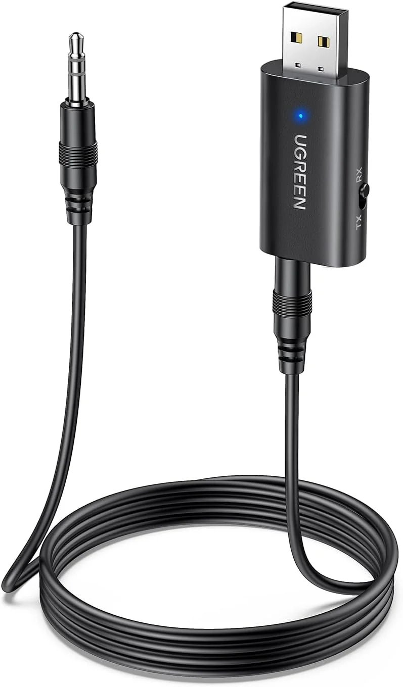 آداپتور بلوتوث 5.4 خودرو UGREEN، دانگل آداپتور صوتی بی سیم گیرنده فرستنده بلوتوث 3.5 میلی متری AUX برای رایانه شخصی/تلویزیون/استریو خودرو/بلندگو/استریو خانگی/هدفون های سیمی