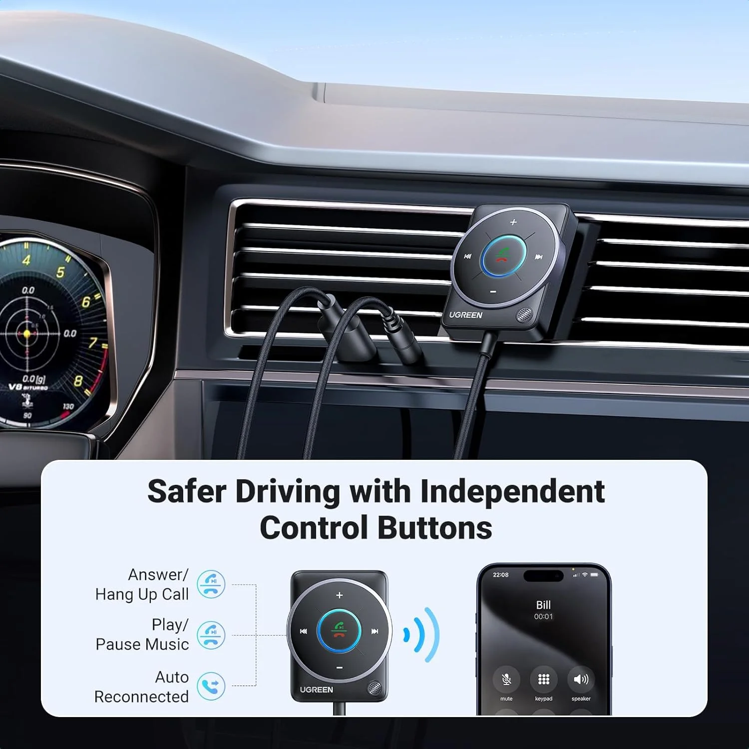 گیرنده بلوتوث 5.4 UGREEN، آداپتور بلوتوث Plug&Play برای خودرو، دانگل صوتی تلویزیون، تماس های هندزفری، پخش موسیقی برای استریو خودرو/استریو خانگی گیرنده بلوتوث 5.4 UGREEN، آداپتور بلوتوث Plug&Play برای خودرو، دانگل صوتی تلویزیون، تماس های هندزفری، پخش موسیقی برای استریو خودرو/استریو خانگی