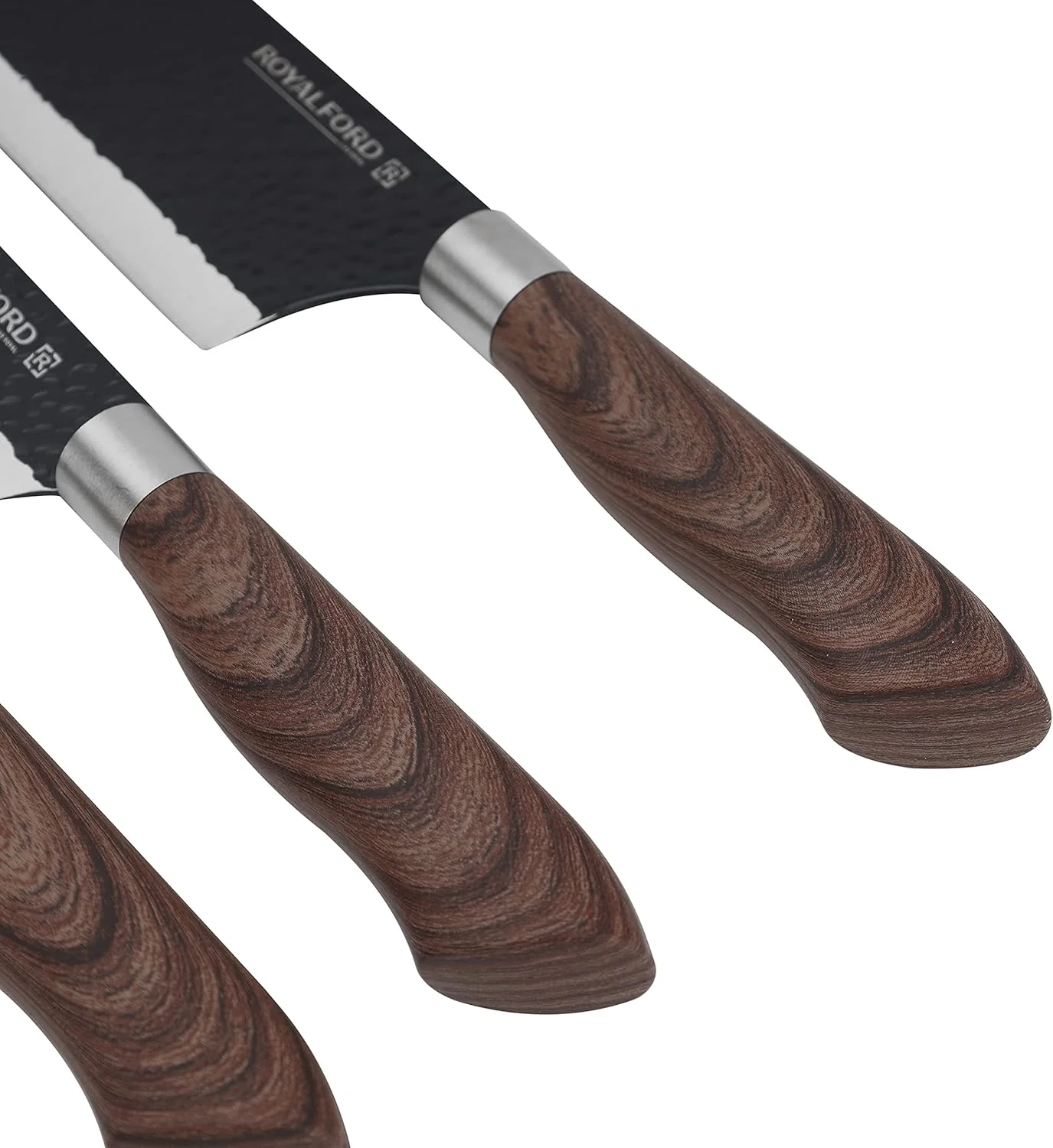 ست چاقوی آشپزخانه 6 تکه رویال فورد با پوشش نچسب، تیغه های استیل ضد زنگ فوق العاده کوتاه RF10462، دسته PP با کیفیت عالی با روکش چوب TPR، ست چند منظوره، چند رنگ