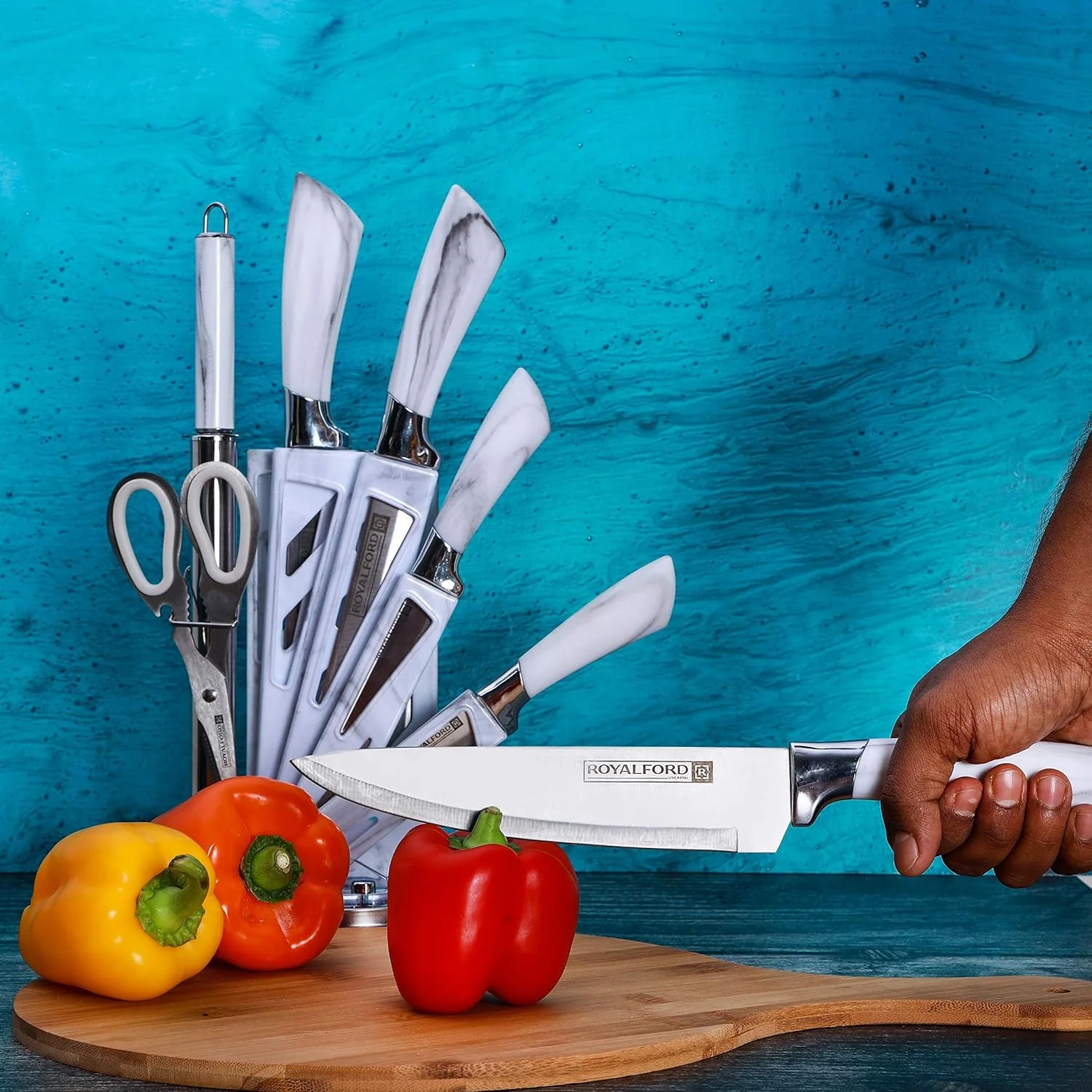 رویال فورد ست چاقوی ۸ پارچه به همراه استند (پایه گردان)، سفید، RF9665