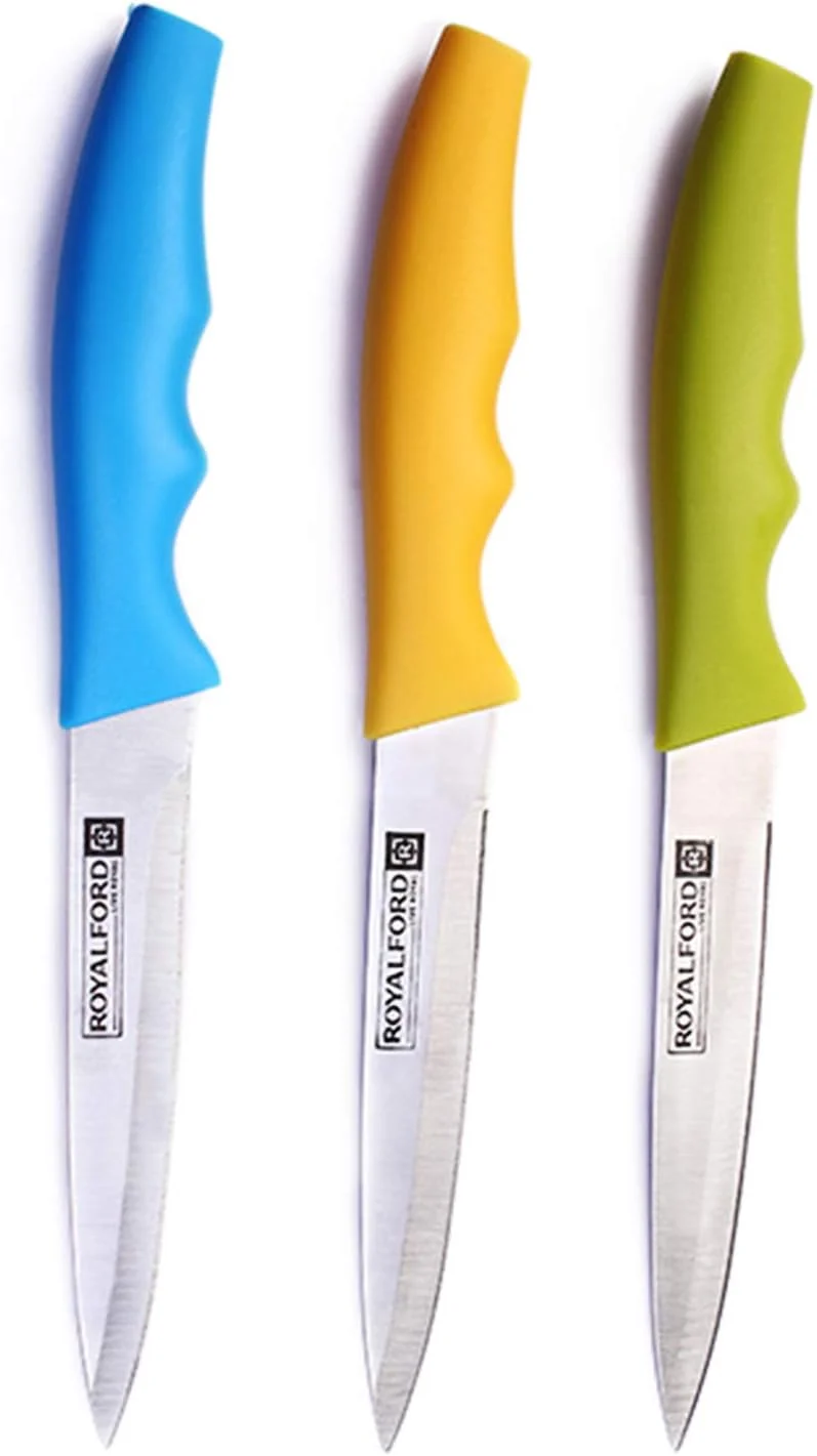 چاقوی کاربردی تیغه استیل رویال فورد (3 عددی) - تیغه های تیز فولاد ضد زنگ - چاقوهای آشپزی فوق العاده تیز، ایده آل برای برش و خرد کردن - بهترین هدیه آشپزخانه برای دوستداران آشپزی و سرآشپزها