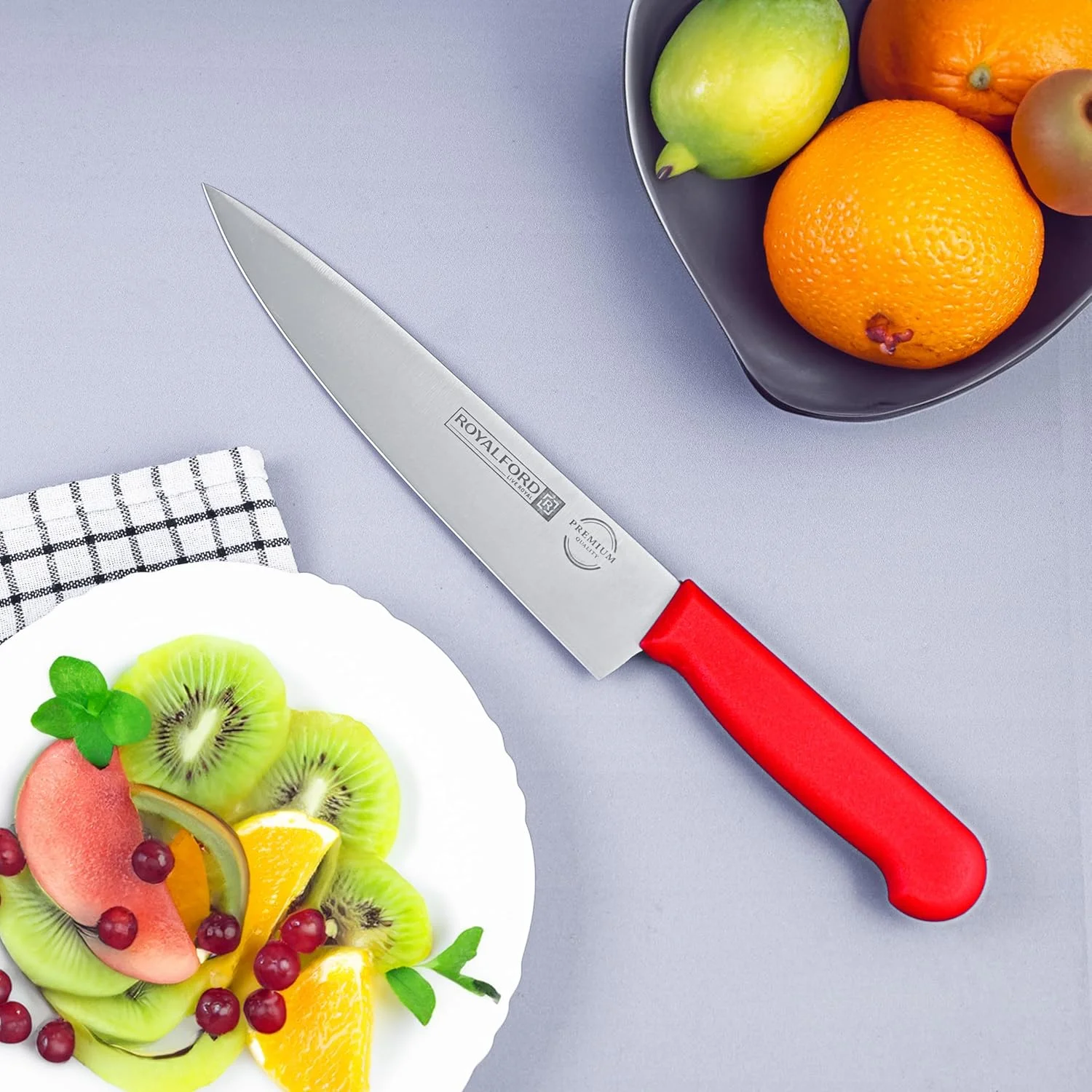 چاقوی سرآشپز رویال فورد RF12559 با تیغه های استیل ضد زنگ فوق العاده تیز و دسته PP ضد زنگ، چاقوی آشپزخانه حرفه ای با دسته ارگونومیک، بهترین انتخاب برای آشپزخانه منزل، رستوران ها و فضای باز