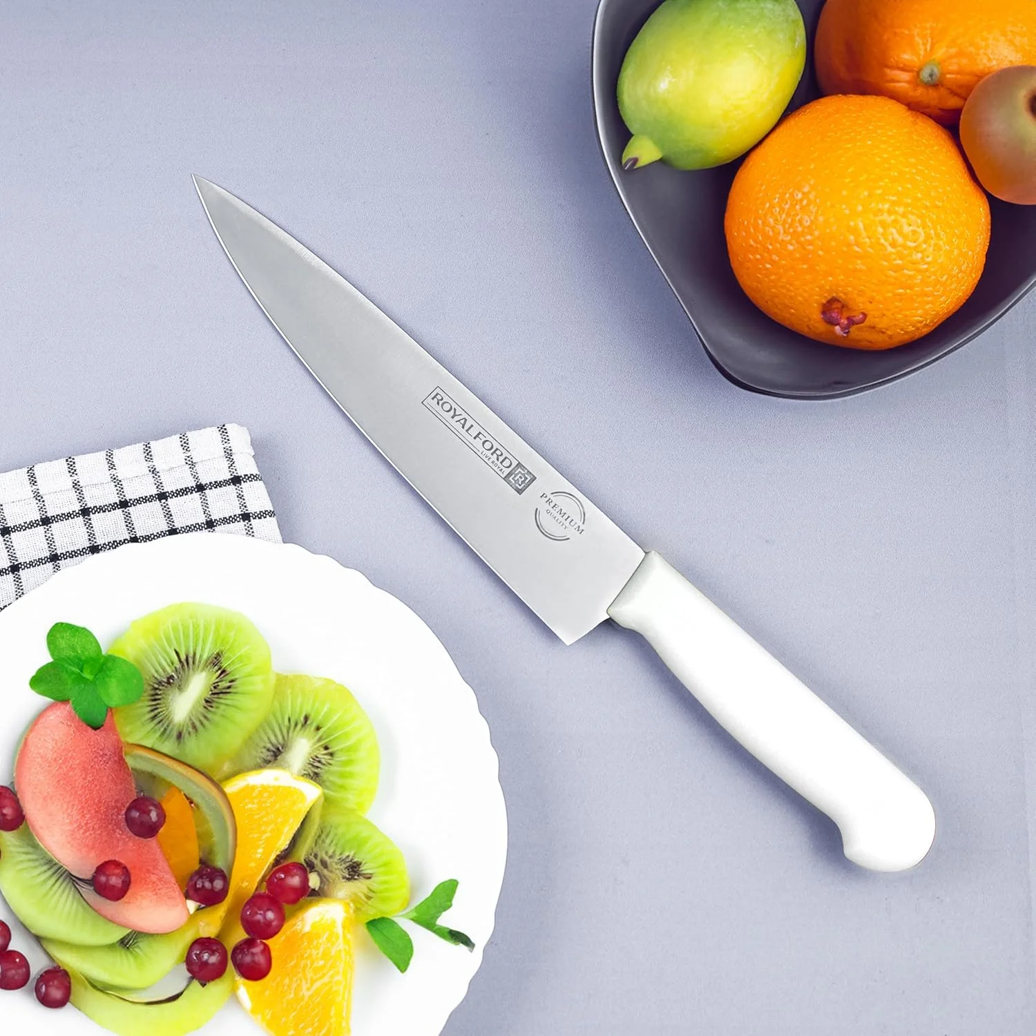 چاقوی آشپزخانه 8 اینچی رویال فورد مدل RF12560، تیغه های فوق العاده تیز از جنس استیل ضد زنگ و دسته PP ضد زنگ، چاقوی آشپزخانه حرفه ای با دسته ارگونومیک، بهترین انتخاب برای آشپزخانه منزل، رستوران ها و فضای باز