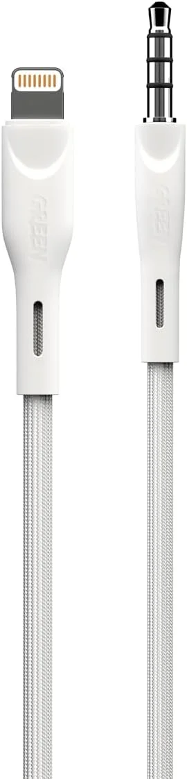 کابل صوتی Green Lion، کابل لایتنینگ بافته شده به 3.5 میلیمتری 2.4 آمپر، آداپتور جک هدفون کابل صوتی استریو نر، کابل صوتی کمکی خودرو - سفید کابل صوتی Green Lion، کابل لایتنینگ بافته شده به 3.5 میلیمتری 2.4 آمپر، آداپتور جک هدفون کابل صوتی استریو نر، کابل صوتی کمکی خودرو - سفید