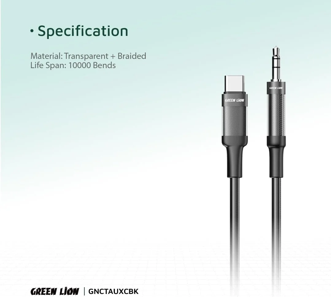 کابل تبدیل USB-C به AUX با روکش بافته شده گرین لاین، طول 1 متر، سیگنال پایدار، جنس بادوام، هسته مسی، طول عمر 10000 خمش، سازگاری گسترده، ایمن و قابل اعتماد - مشکی کابل تبدیل USB-C به AUX با روکش بافته شده گرین لاین، طول 1 متر، سیگنال پایدار، جنس بادوام، هسته مسی، طول عمر 10000 خمش، سازگاری گسترده، ایمن و قابل اعتماد - مشکی