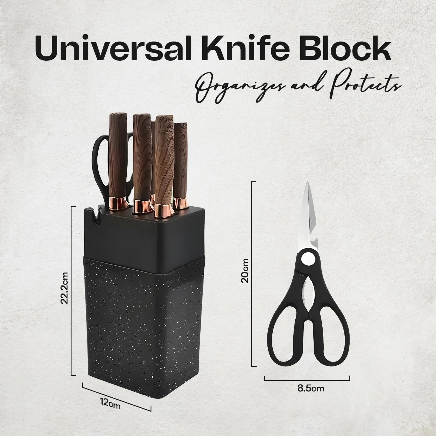 جا چاقویی آشپزخانه AIzayna با استند استیل، نگهدارنده 5 چاقو و قیچی، شیارهای انعطاف پذیر دو لایه، نگهداری ایمن و مطمئن، تمیز کردن آسان، پایه ضد لغزش برای سازماندهی آشپزخانه