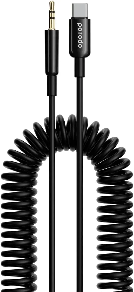 کابل فنری Type C به AUX پوردو 1.2 متری - مشکی کابل فنری Type C به AUX پوردو 1.2 متری - مشکی