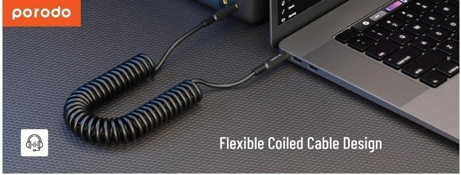 کابل لایتنینگ به AUX فنری پرودو 1.2 متری - مشکی