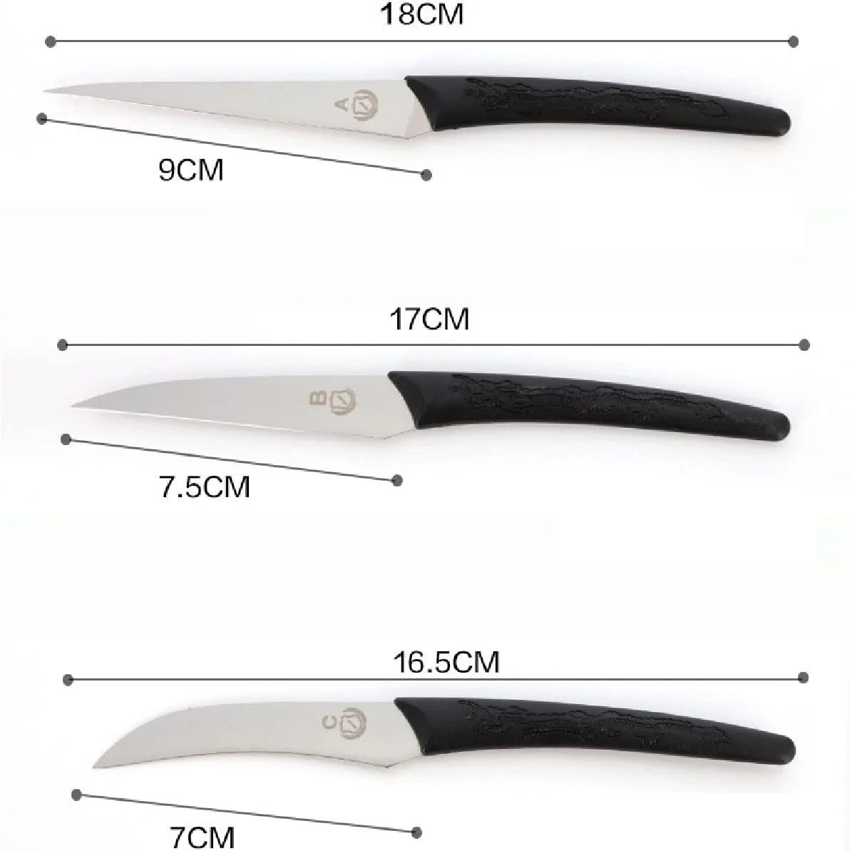 ست ۳ عددی چاقوی حکاکی میوه و سبزیجات، چاقوهای تیز برای پوست کندن با تیغه های استیل ضد زنگ، ابزار برش دقیق برای آشپزخانه، تزئین و دکوراسیون غذا