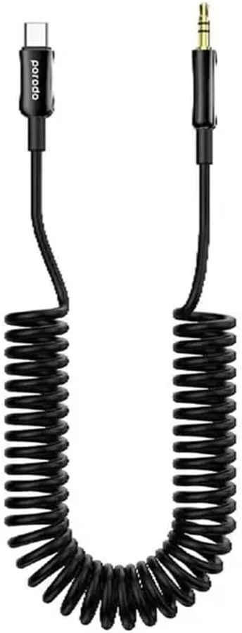 کابل فنری Type C به AUX پوردو، 1.2 متری، جمع شونده خودکار، سازگاری جهانی، طراحی بدون گره - مشکی کابل فنری Type C به AUX پوردو، 1.2 متری، جمع شونده خودکار، سازگاری جهانی، طراحی بدون گره - مشکی