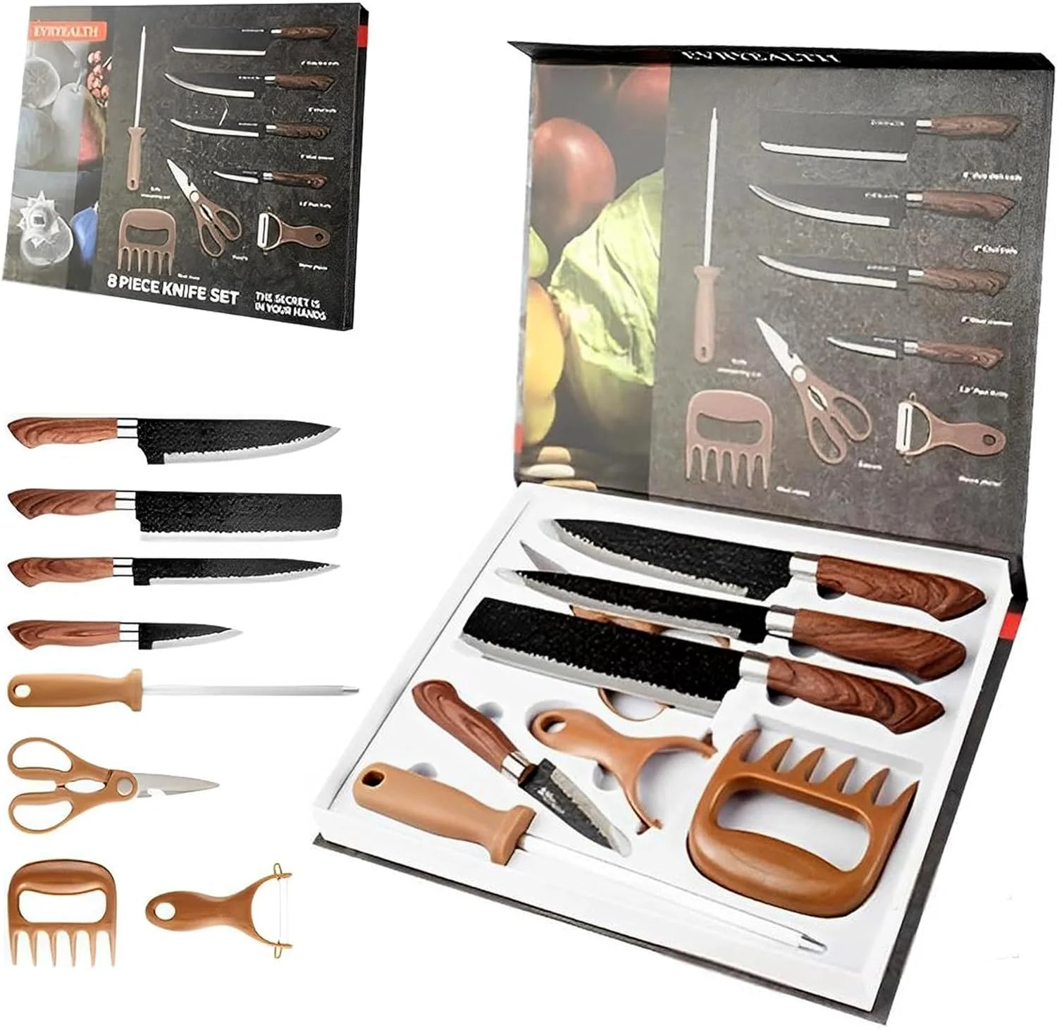 ست چاقوی آشپزخانه 8 پارچه حرفه ای ZeeSquare - ست چاقوی آشپزخانه فوق العاده تیز از جنس استیل ضد زنگ با تیغه های نچسب و دسته های ارگونومیک - ست چاقوی 8 پارچه عالی برای سرآشپزها و آشپزهای خانگی