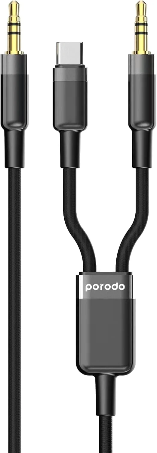 کابل تبدیل 2 در 1 AUX 3.5 به 3.5 + Type-C پرودو 1.2 متری - مشکی کابل تبدیل 2 در 1 AUX 3.5 به 3.5 + Type-C پرودو 1.2 متری - مشکی
