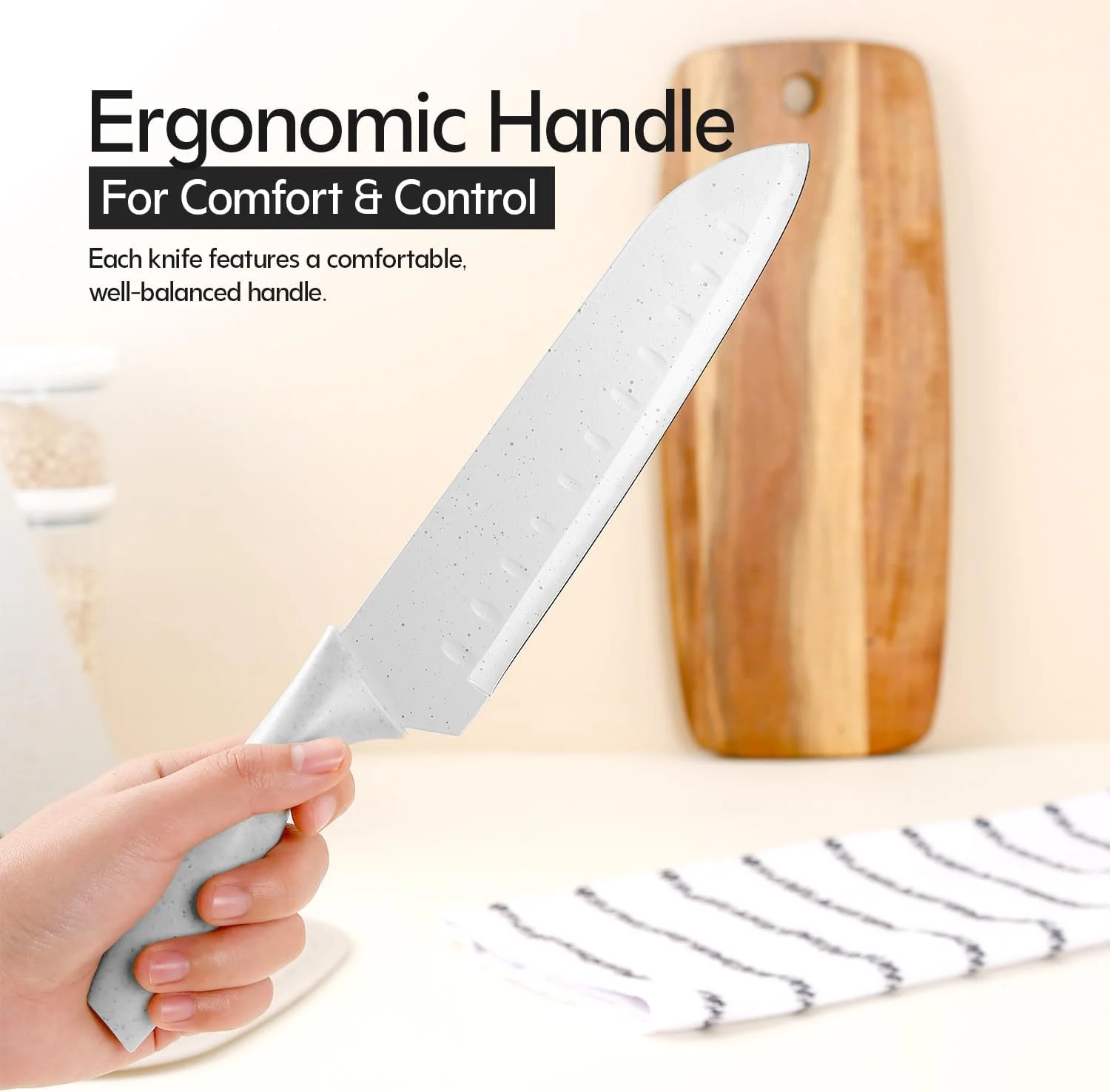 ست چاقوی آشپزخانه زئونا 6 تکه با دسته‌های ارگونومیک - تیغه‌های تیز و مقاوم در برابر زنگ زدگی، دستگیره راحت، شامل نگهدارنده چاقوی بادوام ضد آب، ست بلوک چاقوی شیک و منظم