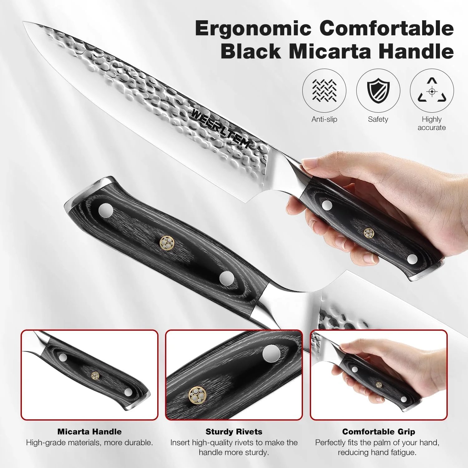 چاقوی آشپز، چاقوی حرفه ای دست ساز 8 اینچی، چاقوی آشپزخانه ژاپنی فولاد ضد زنگ کربنی بسیار تیز با دسته میکارتا مشکی و جعبه هدیه. چاقوی آشپز، چاقوی حرفه ای دست ساز 8 اینچی، چاقوی آشپزخانه ژاپنی فولاد ضد زنگ کربنی بسیار تیز با دسته میکارتا مشکی و جعبه هدیه.