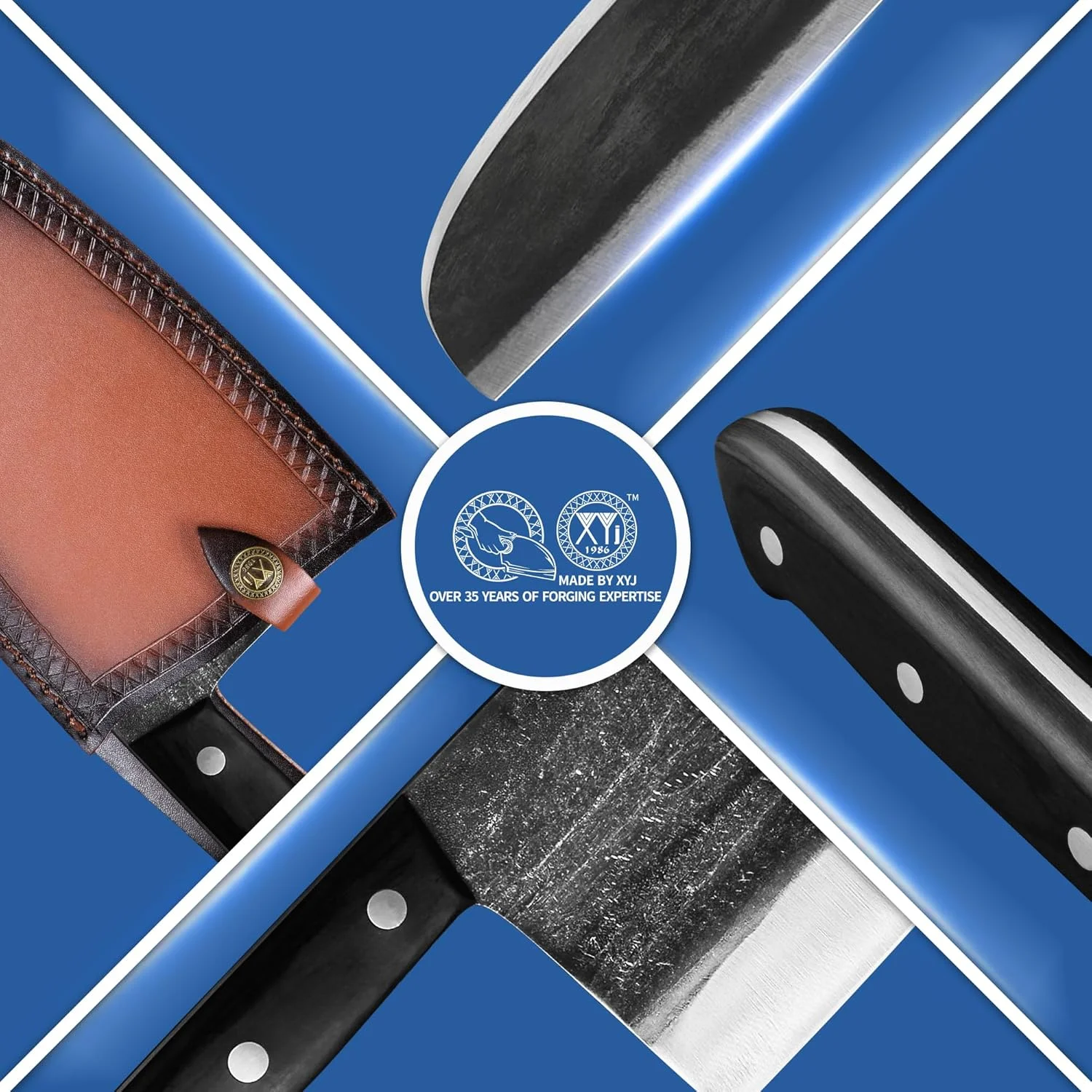 چاقوی آشپزی صربی XYJ، ساخت 1986، آهنگری باستانی برجسته، فول تانگ 6.7 اینچی، ساطور گوشت، چاقوهای آشپزخانه، ست با غلاف چرمی، مناسب حمل، قصابی، فولاد کربنی