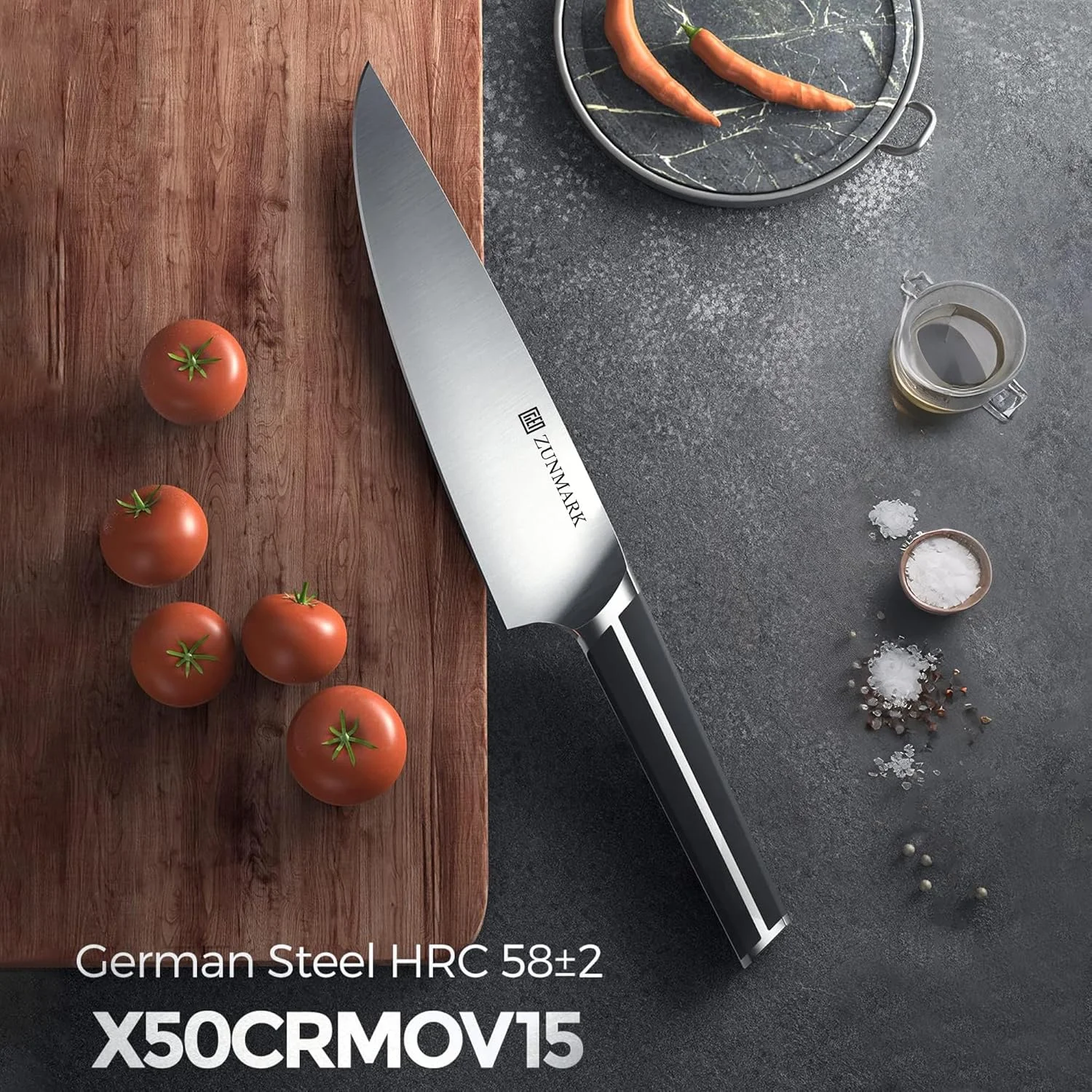 ست چاقوی آشپزخانه، ست 14 تکه چاقو برای آشپزخانه با استند، ست چاقوی فولادی آلمانی X50CrMoV15 با کربن بالا به همراه 6 چاقوی استیک دندانه دار، سنگین