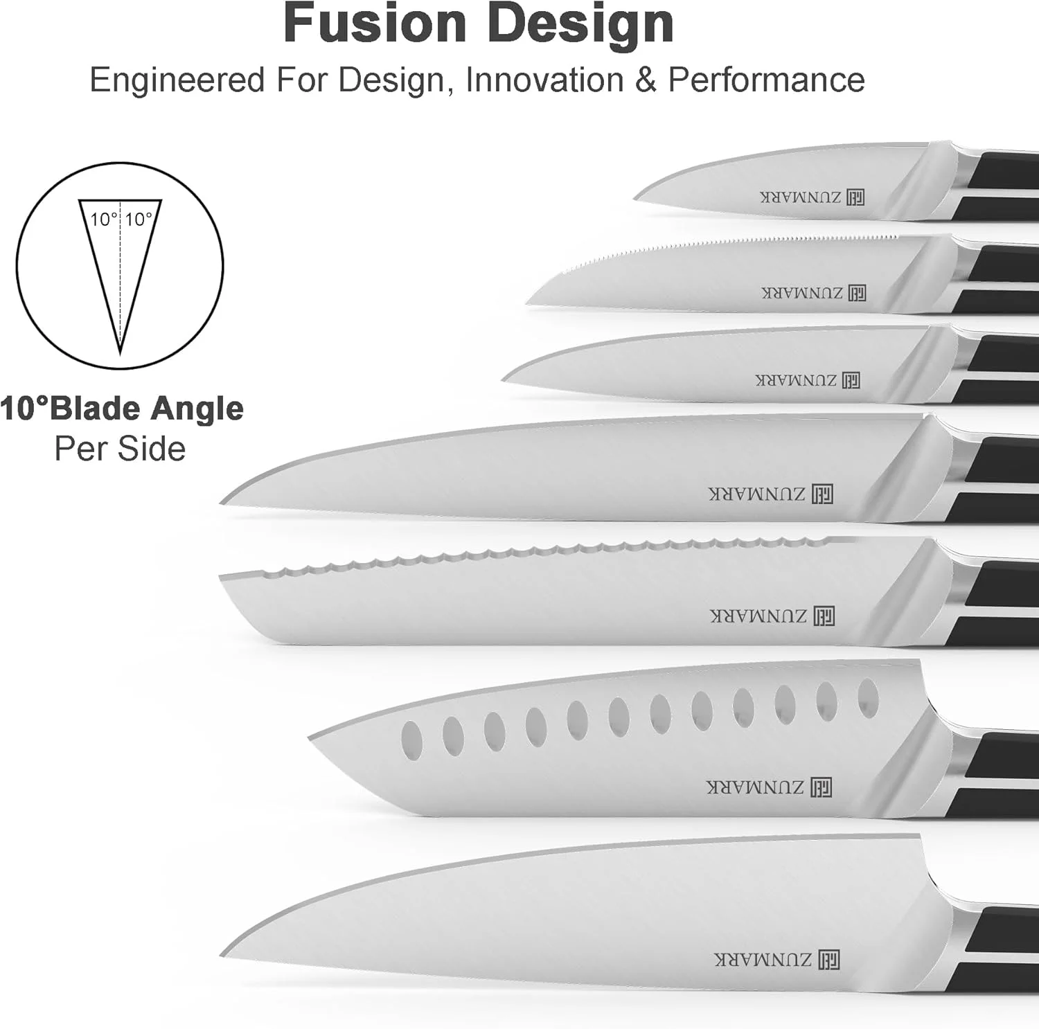 ست چاقوی آشپزخانه، ست 14 تکه چاقو برای آشپزخانه با استند، ست چاقوی فولادی آلمانی X50CrMoV15 با کربن بالا به همراه 6 چاقوی استیک دندانه دار، سنگین