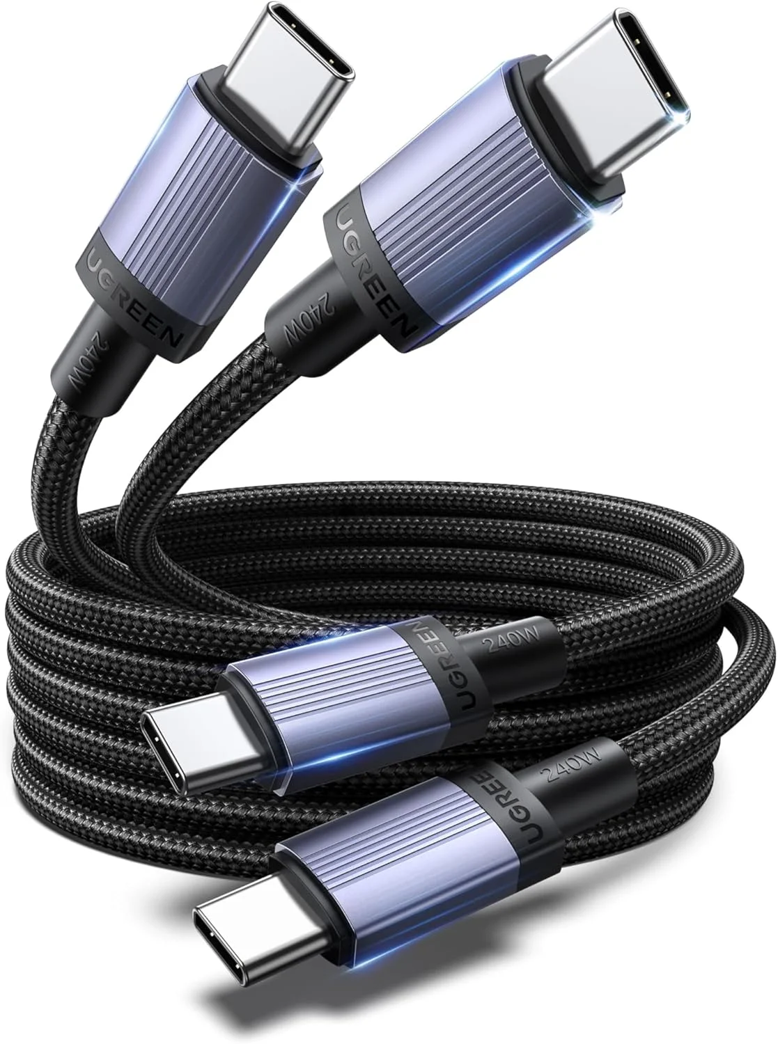 کابل USB C به USB C یوگرین 240 وات، بسته 2 عددی، کابل شارژ سریع PD 3.1، کابل شارژر تایپ C سازگار با مک بوک پرو/ایر، لپ تاپ HP، آیپد پرو/ایر، آیفون 17/16/15، گلکسی S25 اولترا، 2 متری، بسته 2 عددی، سری جدید