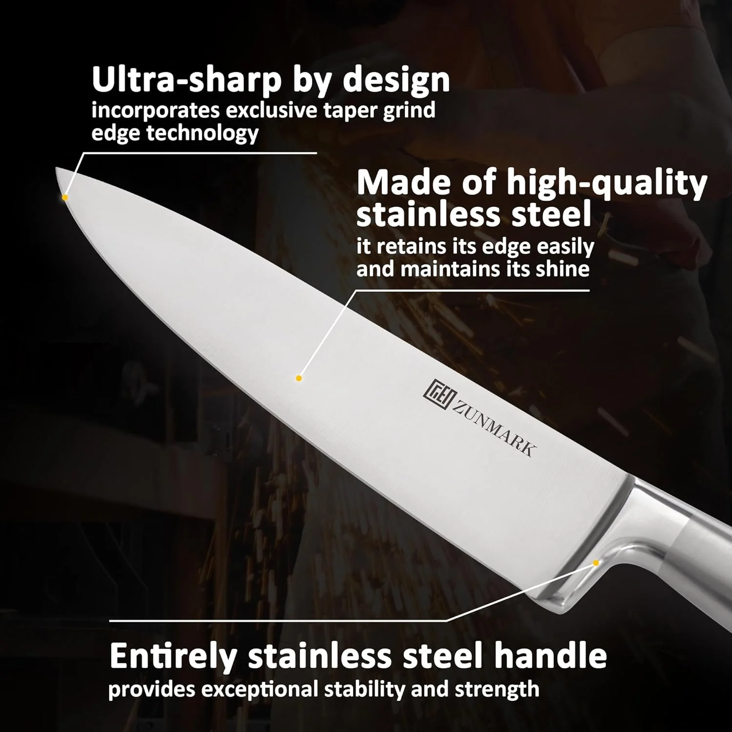 ست چاقوی حرفه ای 13 تکه ZUNMARK با بلوک مغناطیسی، ست چاقوی آشپزخانه تیز، ایده آل برای خانه و رستوران، نقره ای