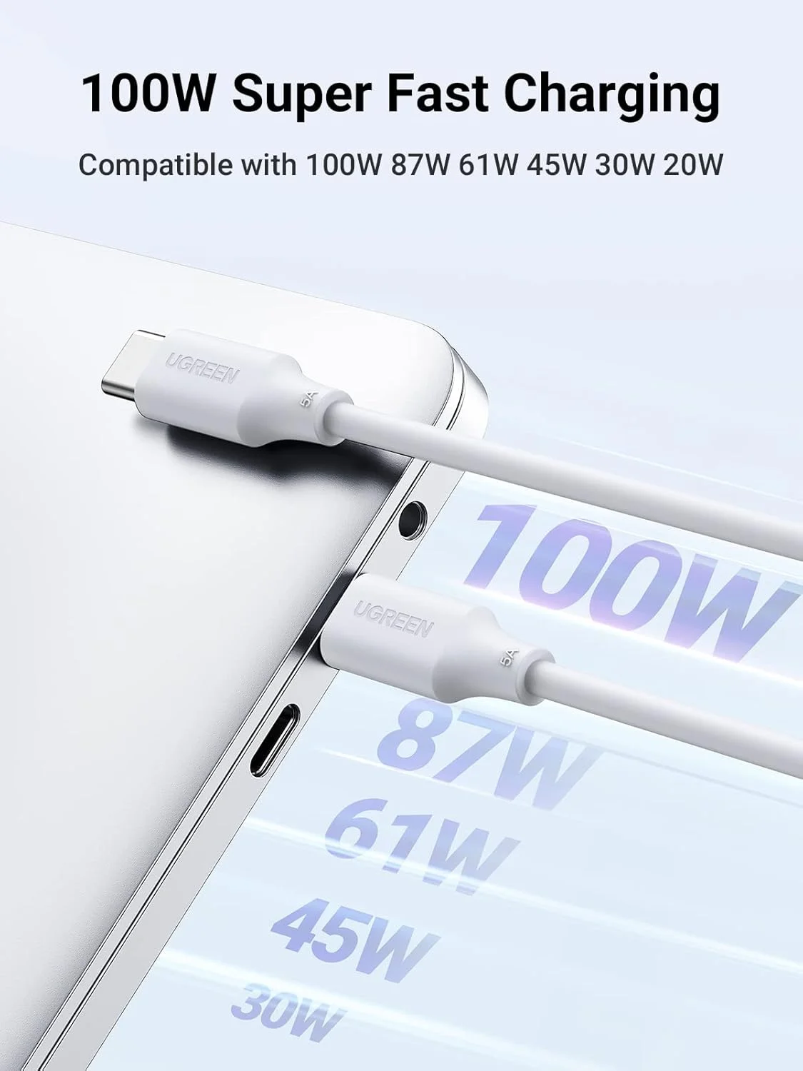 کابل USB C یوگرین 100W 1 متری، کابل شارژ سریع PVC PD Type C برای آیفون 17/16/15، مک بوک ایر، آیپد پرو، سامسونگ گلکسی S25 Ultra/24/23، پیکسل، شارژر USB C سفید کابل USB C یوگرین 100W 1 متری، کابل شارژ سریع PVC PD Type C برای آیفون 17/16/15، مک بوک ایر، آیپد پرو، سامسونگ گلکسی S25 Ultra/24/23، پیکسل، شارژر USB C سفید