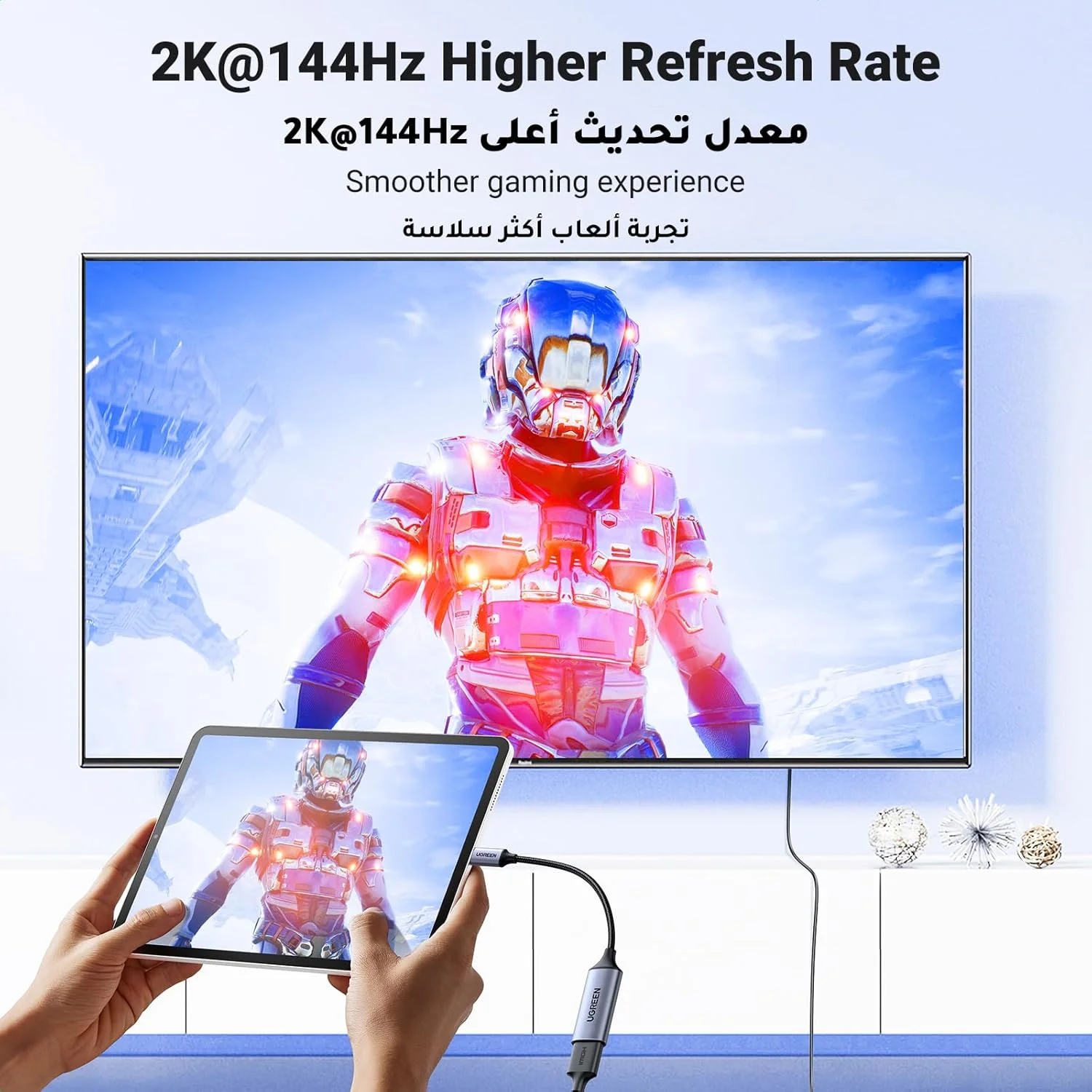 کابل تبدیل USB C به HDMI یوگرین 4K 60Hz تاندربولت 4 نوع C به HDMI 2.0 برای سری آیفون 17/16، آیپد 10/Pro/Air/Mini، مک بوک پرو، سامسونگ S23 Ultra/Galaxy Z، تب S6، هوآوی P60 Pro