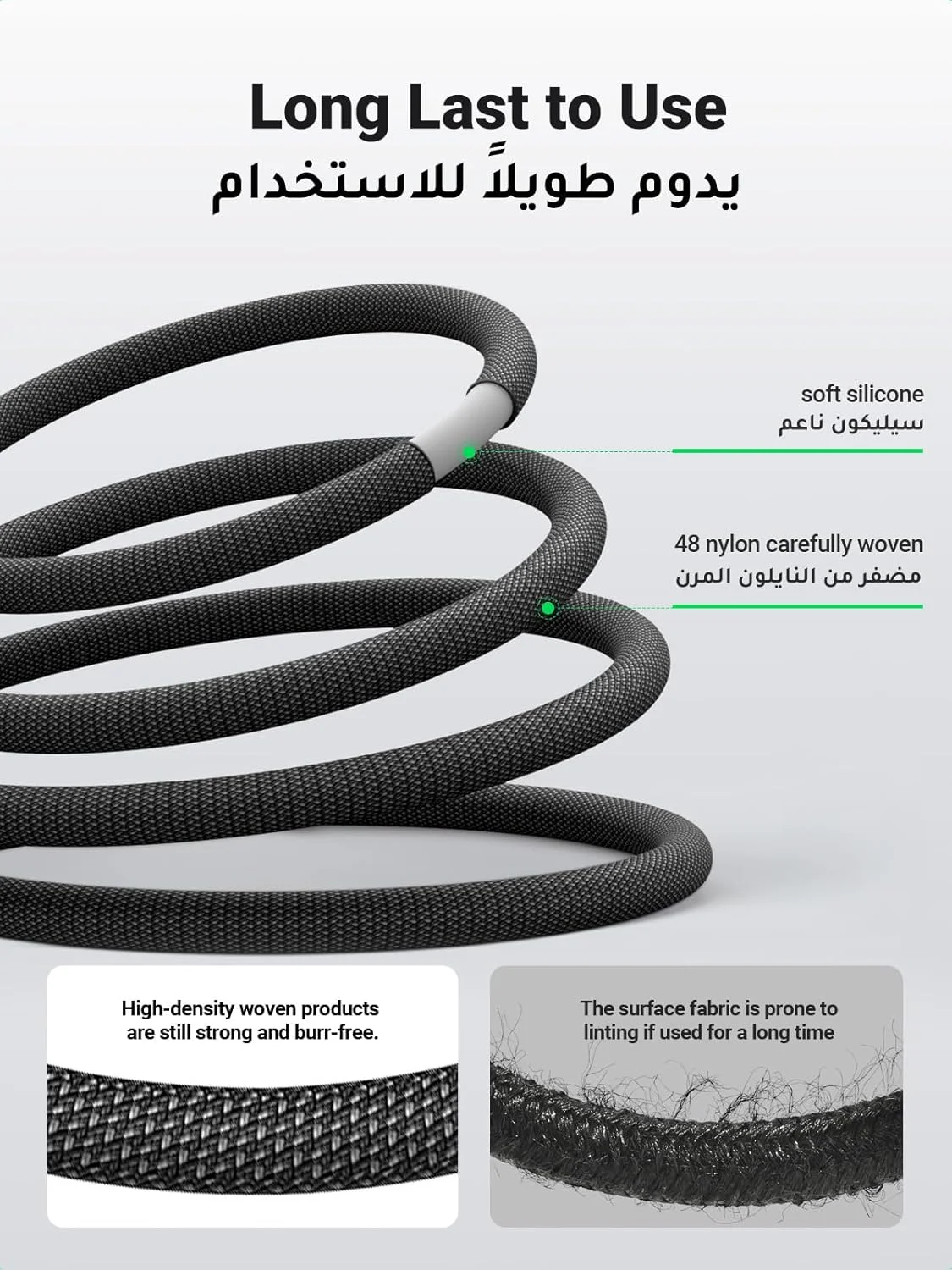 کابل شارژ آیفون UGREEN به طول 1 متر [دارای گواهی MFi]، کابل لایتنینگ با روکش نایلونی بافته شده USB-C به لایتنینگ، شارژ سریع 20 واتی برای آیفون 14/14 پرو/پلاس/پرو مکس، سری 8 تا 13، آیپد - مشکی