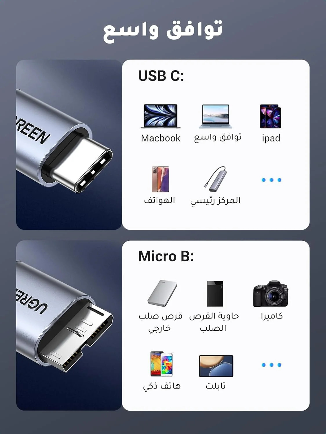 کابل هارد اکسترنال یوگرین 1 متری USB C به Micro B، سرعت 10 گیگابیت بر ثانیه، سازگار با MacBook Air M2 Pro، iPad، Galaxy S24، WD Toshiba Westgate Seagate و غیره - مشکی کابل هارد اکسترنال یوگرین 1 متری USB C به Micro B، سرعت 10 گیگابیت بر ثانیه، سازگار با MacBook Air M2 Pro، iPad، Galaxy S24، WD Toshiba Westgate Seagate و غیره - مشکی