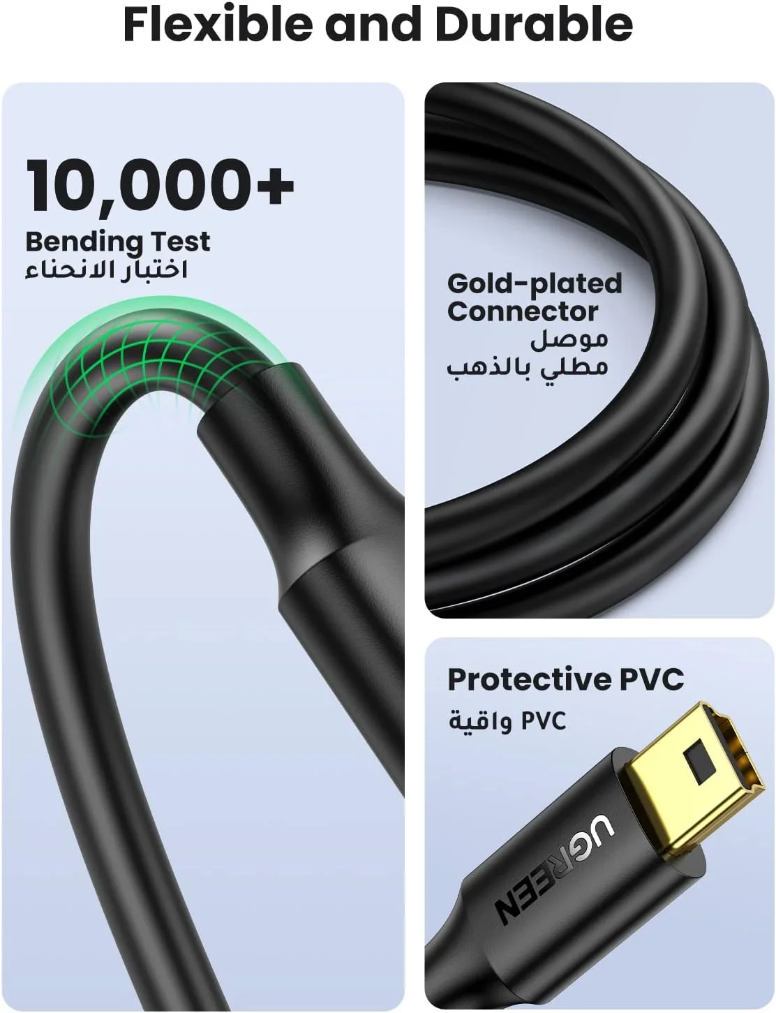 کابل مینی USB یوگرین 1 متری USB 2.0 نوع A به مینی B، سازگار با دوربین های دیجیتال، مسیریاب GPS، PDA و غیره