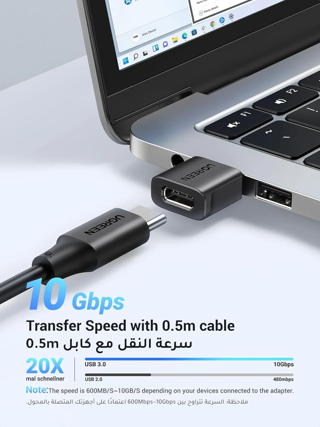آداپتور USB C به USB یوگرین، بسته 2 عددی، کانکتور Type C به A با سرعت 10 گیگابیت بر ثانیه، آداپتور C مادگی به A نری، مبدل Type-C برای آیپد پرو ایر، گلکسی S23 S24 Ultra