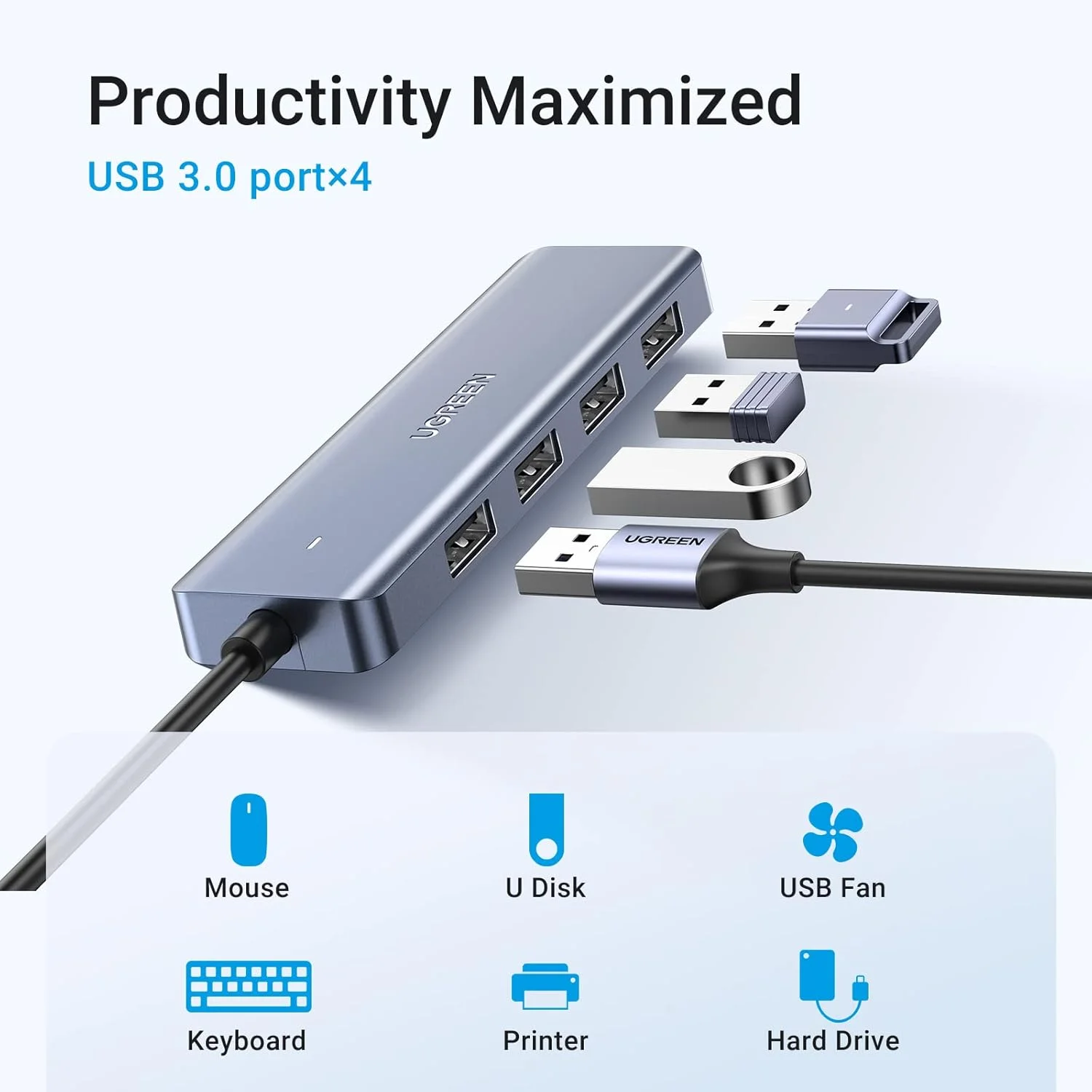 هاب USB 3.0 یوگرین، هاب 4 پورت Type C به USB A [شارژ پشتیبانی نمی شود] اسپلیتر و توسعه دهنده داده برای لپ تاپ، کامپیوتر رومیزی، ایکس باکس، PS5، ماوس، کیبورد، فلش درایو، یو دیسک، پرینتر