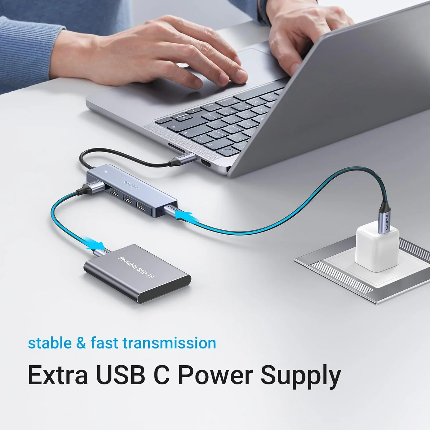 هاب USB 3.0 یوگرین، هاب 4 پورت Type C به USB A [شارژ پشتیبانی نمی شود] اسپلیتر و توسعه دهنده داده برای لپ تاپ، کامپیوتر رومیزی، ایکس باکس، PS5، ماوس، کیبورد، فلش درایو، یو دیسک، پرینتر