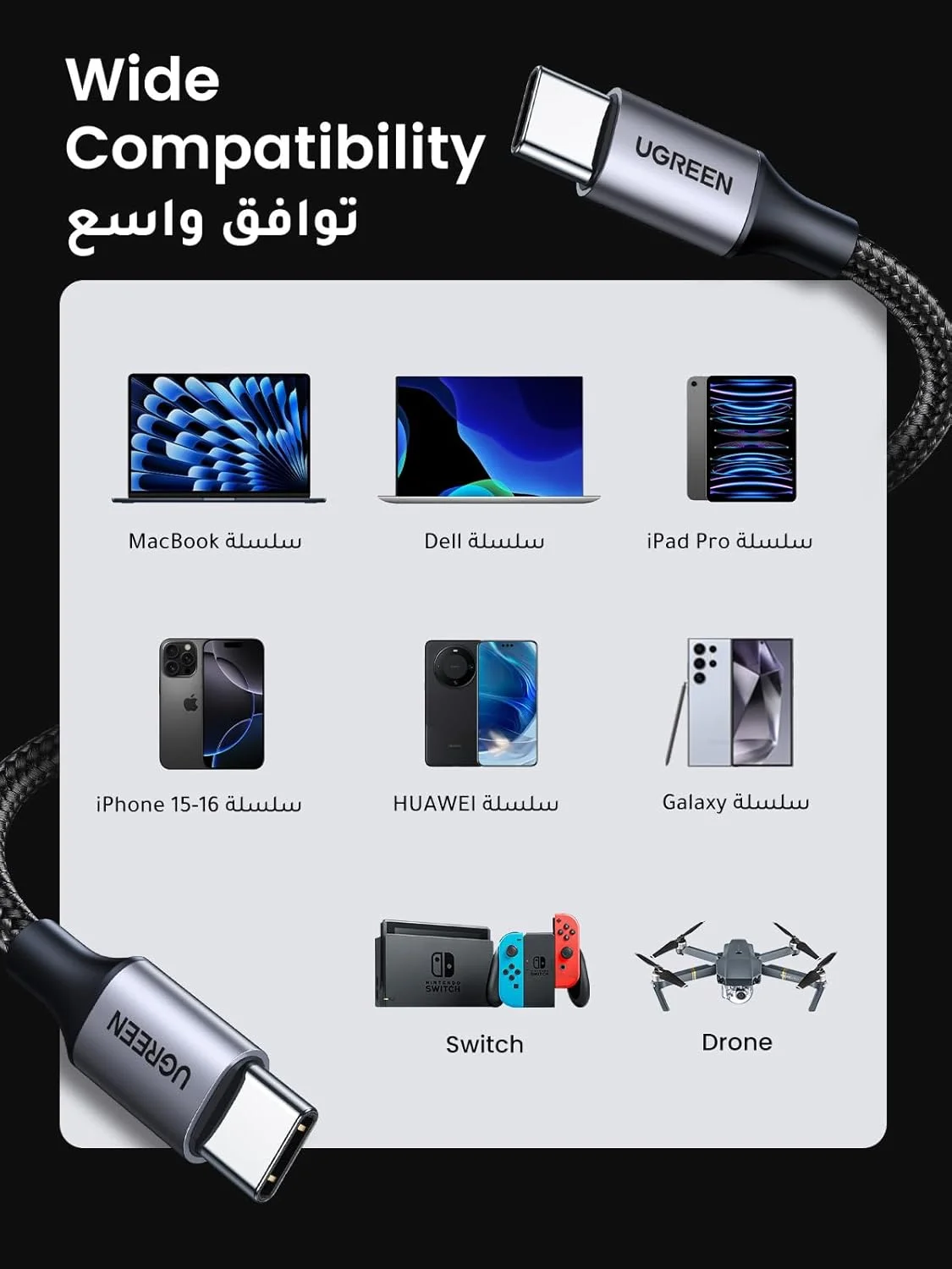 کابل USB C یوگرین 1 متری، کابل بافته شده نایلونی 60 واتی USB-C به Type c 2.0 شارژ سریع سازگار با iPhone 17/16/15 Pro Max، iPad/Air، MacBook Pro/Air، Galaxy S25 Ultra S24، Huawei P70، Xiaomi و غیره کابل USB C یوگرین 1 متری، کابل بافته شده نایلونی 60 واتی USB-C به Type c 2.0 شارژ سریع سازگار با iPhone 17/16/15 Pro Max، iPad/Air، MacBook Pro/Air، Galaxy S25 Ultra S24، Huawei P70، Xiaomi و غیره