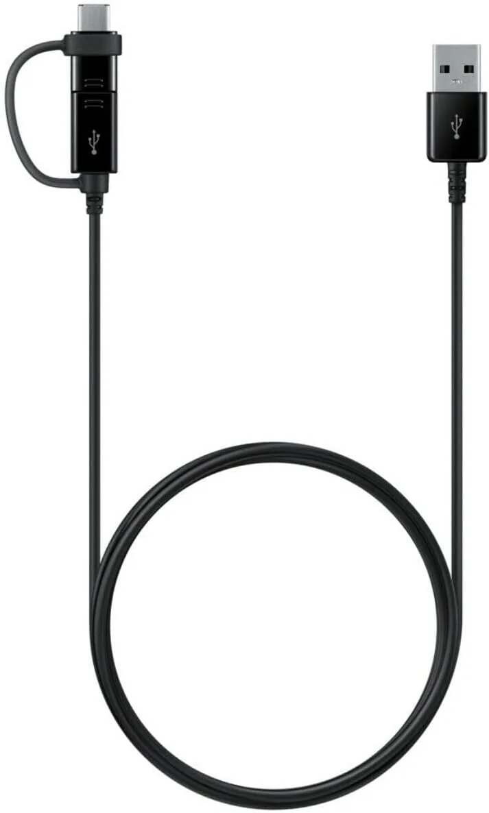 کابل 2 در 1 سامسونگ، کابل میکرو USB تایپ C مناسب برای گلکسی، ال‌جی، اچ‌تی‌سی، هواوی، سونی اکسپریا، تلفن‌های هوشمند اندرویدی و غیره، 1.5 متری، مشکی