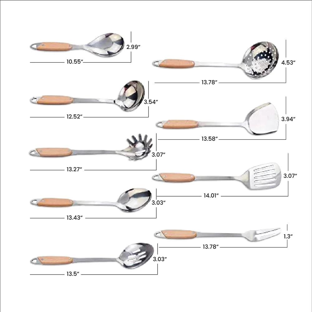 ست 15 تکه ابزار آشپزی ممتاز، ست ابزار آشپزی استیل ضد زنگ، لوازم آشپزخانه، ست ابزار آشپزخانه - نچسب، مقاوم در برابر حرارت، قابل شستشو در ماشین ظرفشویی و تمیز کردن آسان