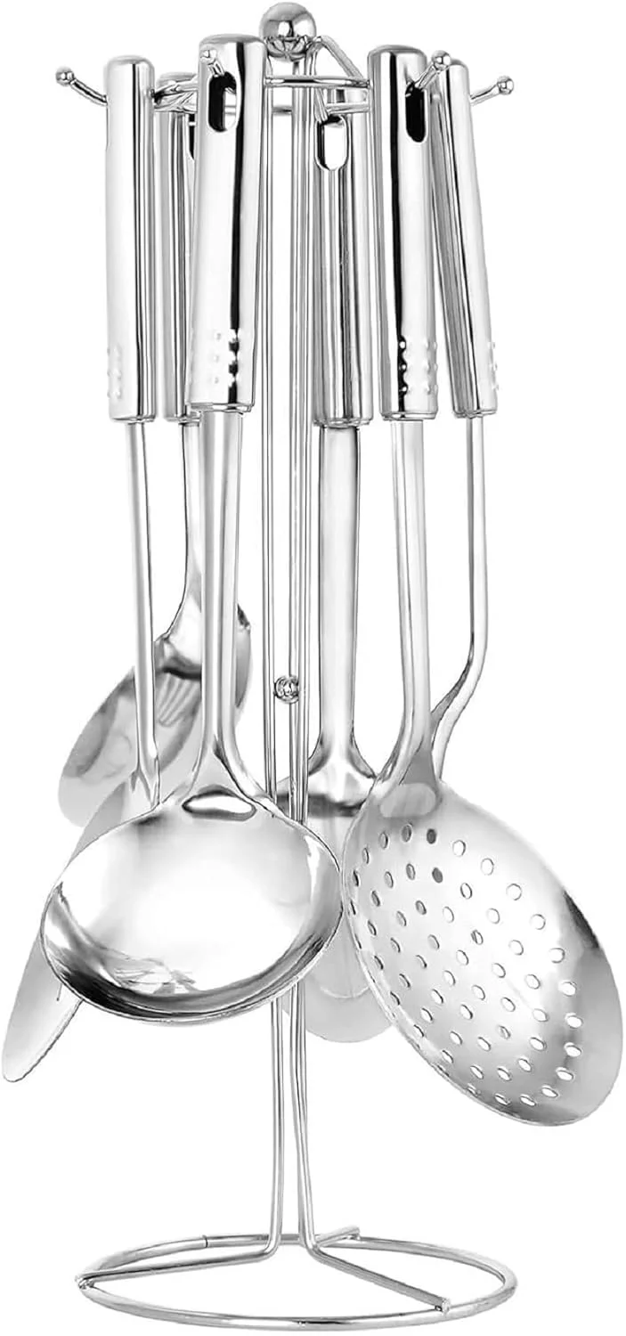 ست ۷ تکه ابزار آشپزخانه استیل ضد زنگ – ابزار آشپزی نقرهای چند منظوره با پایه نگهدارنده، لوازم آشپزی بادوام، ست هدیه برای آشپزی و سرآشپزهای خانگی (ست ۷ تکه) ست ۷ تکه ابزار آشپزخانه استیل ضد زنگ – ابزار آشپزی نقرهای چند منظوره با پایه نگهدارنده، لوازم آشپزی بادوام، ست هدیه برای آشپزی و سرآشپزهای خانگی (ست ۷ تکه)