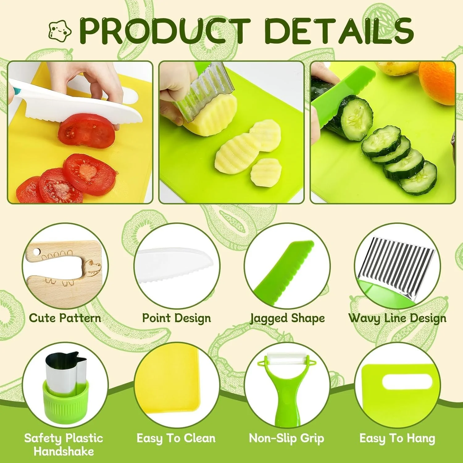 ست ۱۳ تکه چاقوی آشپزی کودک آمرتیر - ست آشپزخانه ایمن مونته سوری برای کودکان نوپا، چاقوهای پلاستیکی، برش دهنده چین دار، تخته برش و ست چاقو، ابزار آشپزی غیر سمی برای کودکان