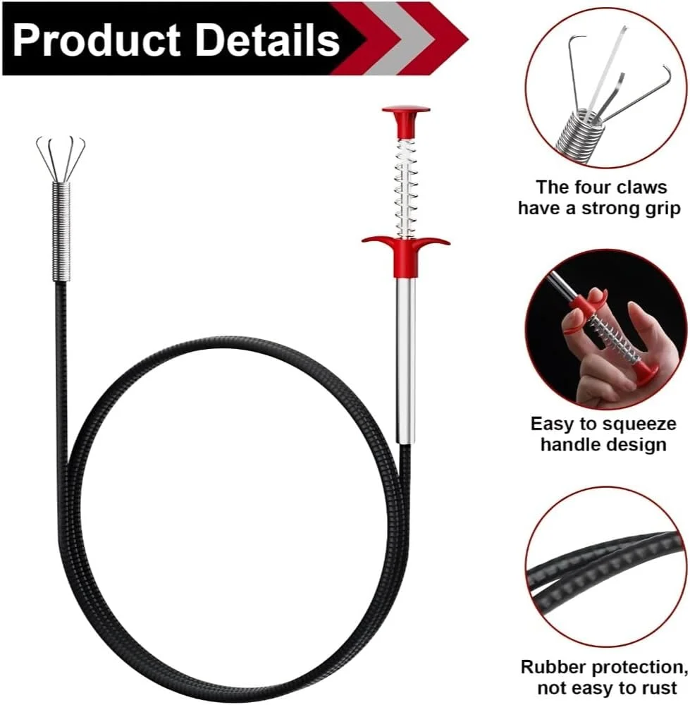 ابزار رفع گرفتگی لوله 90 سانتی‌متری، ابزار مار لوله 63 سانتی‌متری، مجموعه ابزار تمیز کننده لوله برای توالت، سینک آشپزخانه، وان حمام، فاضلاب، 7 عددی