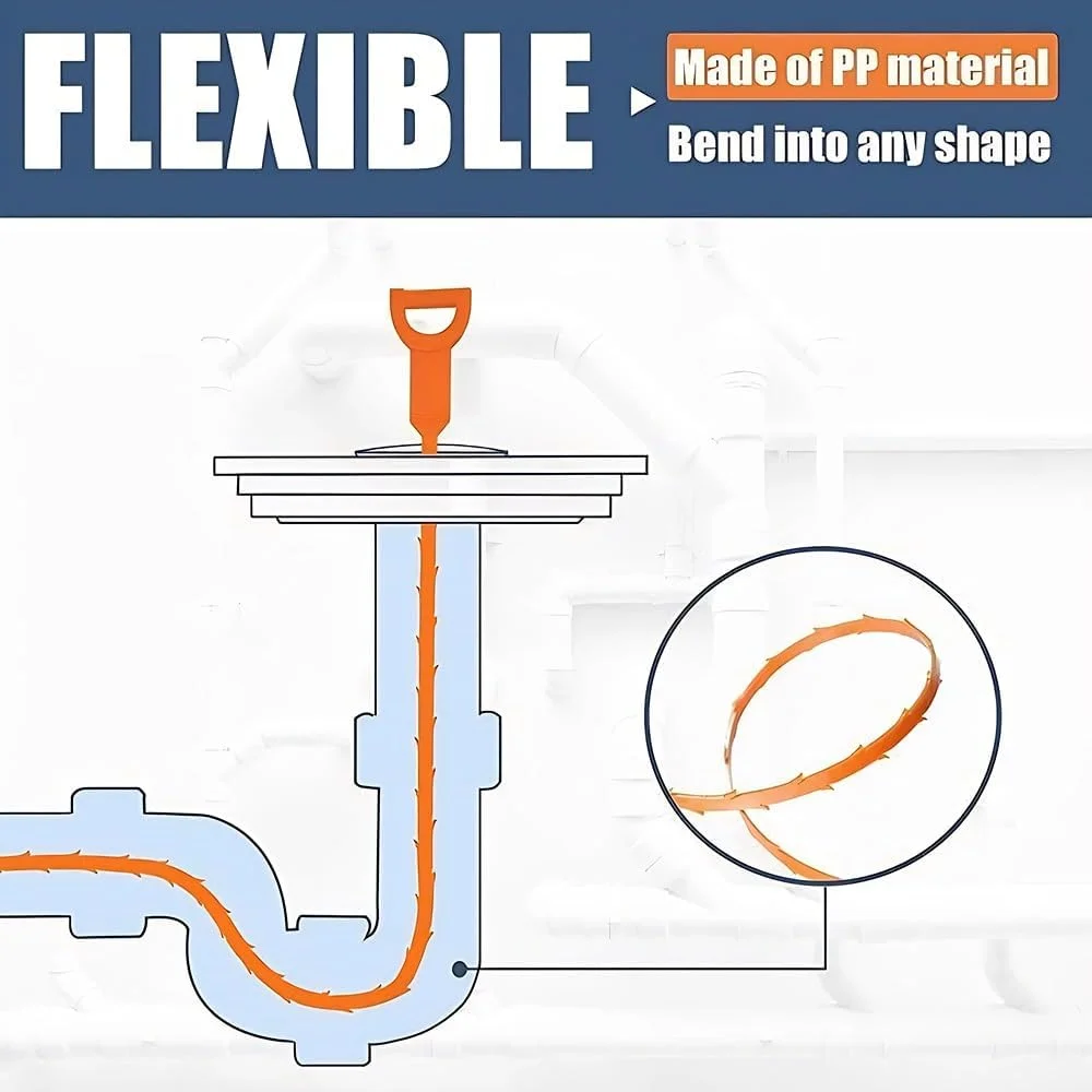 ابزار رفع گرفتگی لوله 90 سانتی‌متری، ابزار مار لوله 63 سانتی‌متری، مجموعه ابزار تمیز کننده لوله برای توالت، سینک آشپزخانه، وان حمام، فاضلاب، 7 عددی