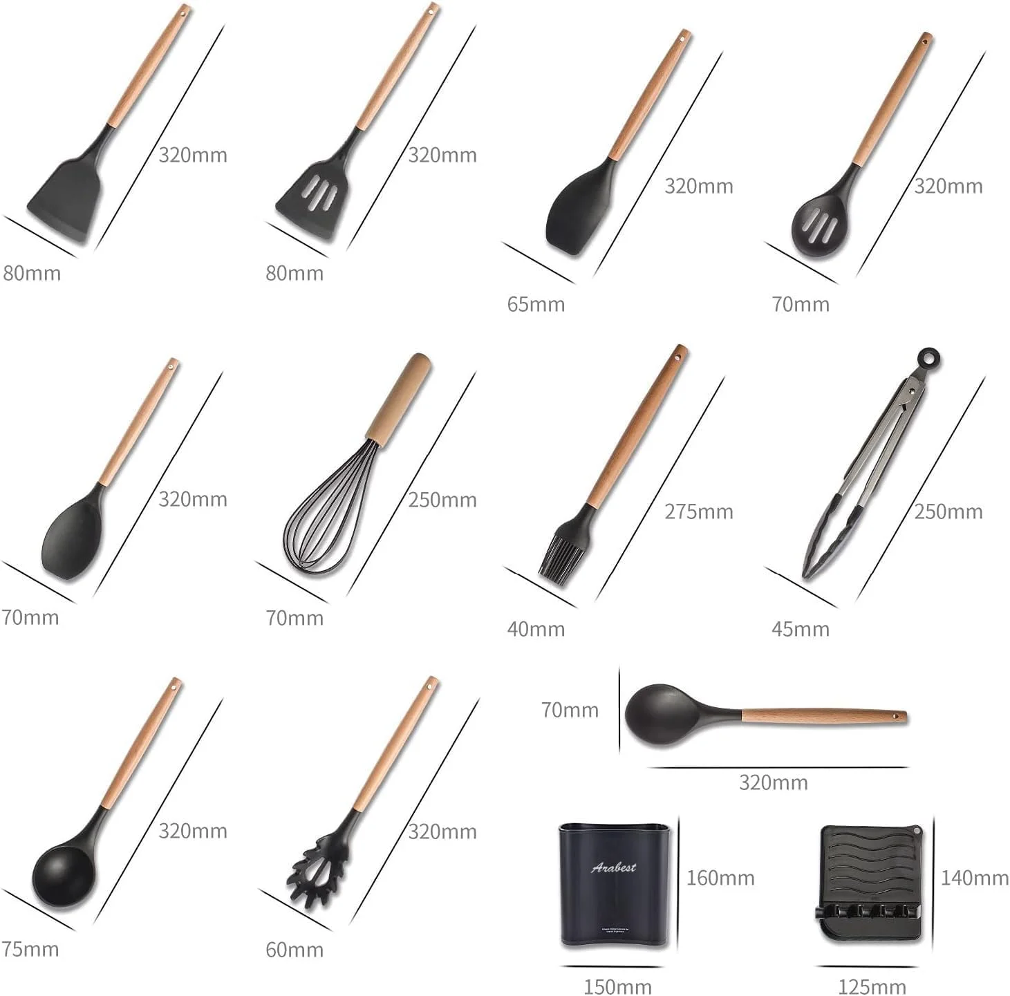 ست ۱۳ پارچه ابزار آشپزی سیلیکونی Arabest، ابزار آشپزخانه سیلیکونی با دسته چوبی مناسب ظروف نچسب، ست ابزار آشپزخانه مقاوم در برابر حرارت و غیر سمی با سطل نگهداری و جای درب ست ۱۳ پارچه ابزار آشپزی سیلیکونی Arabest، ابزار آشپزخانه سیلیکونی با دسته چوبی مناسب ظروف نچسب، ست ابزار آشپزخانه مقاوم در برابر حرارت و غیر سمی با سطل نگهداری و جای درب