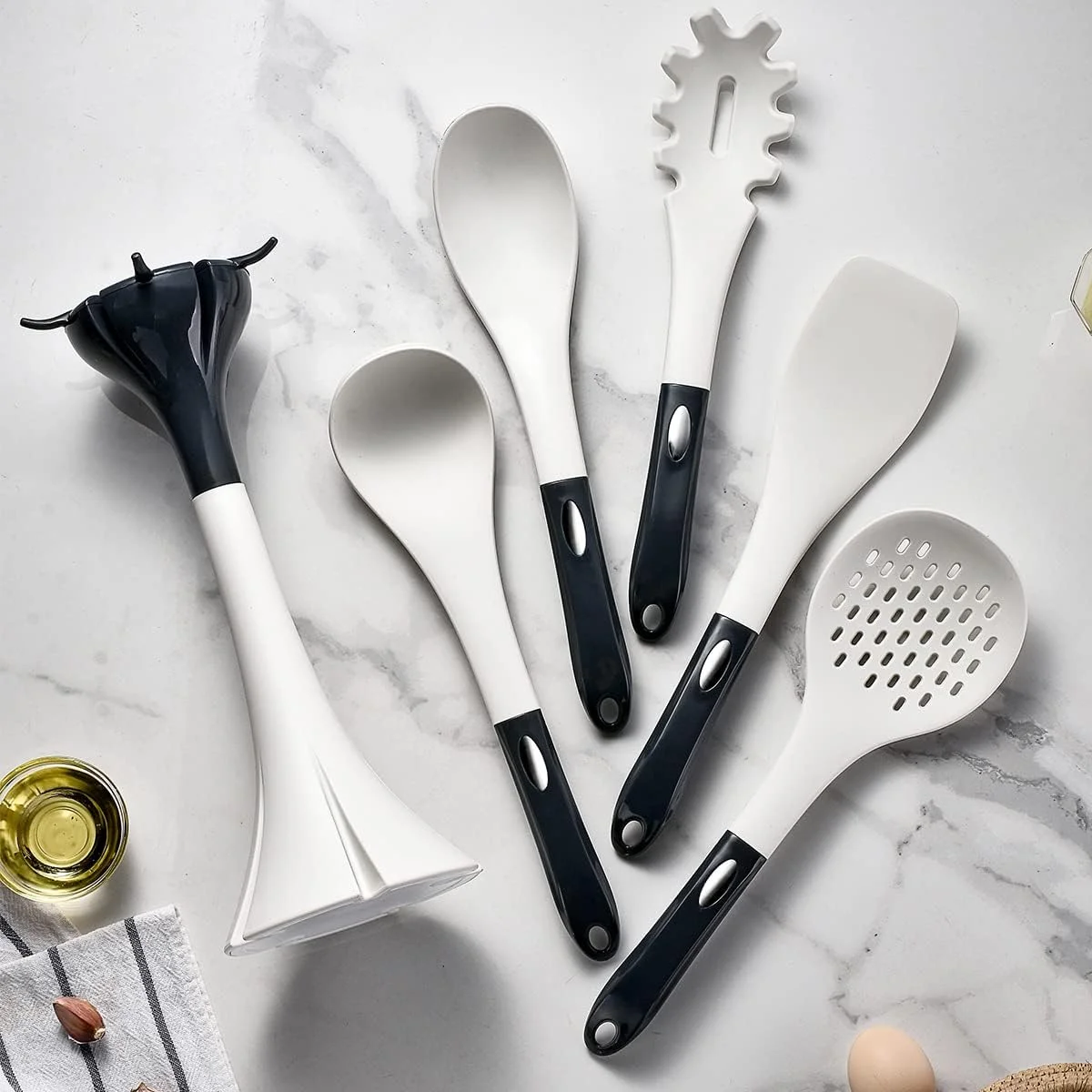 ست ۶ تکه ابزار آشپزی سیلیکونی Arabest، مقاوم در برابر حرارت و نچسب، دارای قابلیت آویزان کردن و استند ست ۶ تکه ابزار آشپزی سیلیکونی Arabest، مقاوم در برابر حرارت و نچسب، دارای قابلیت آویزان کردن و استند