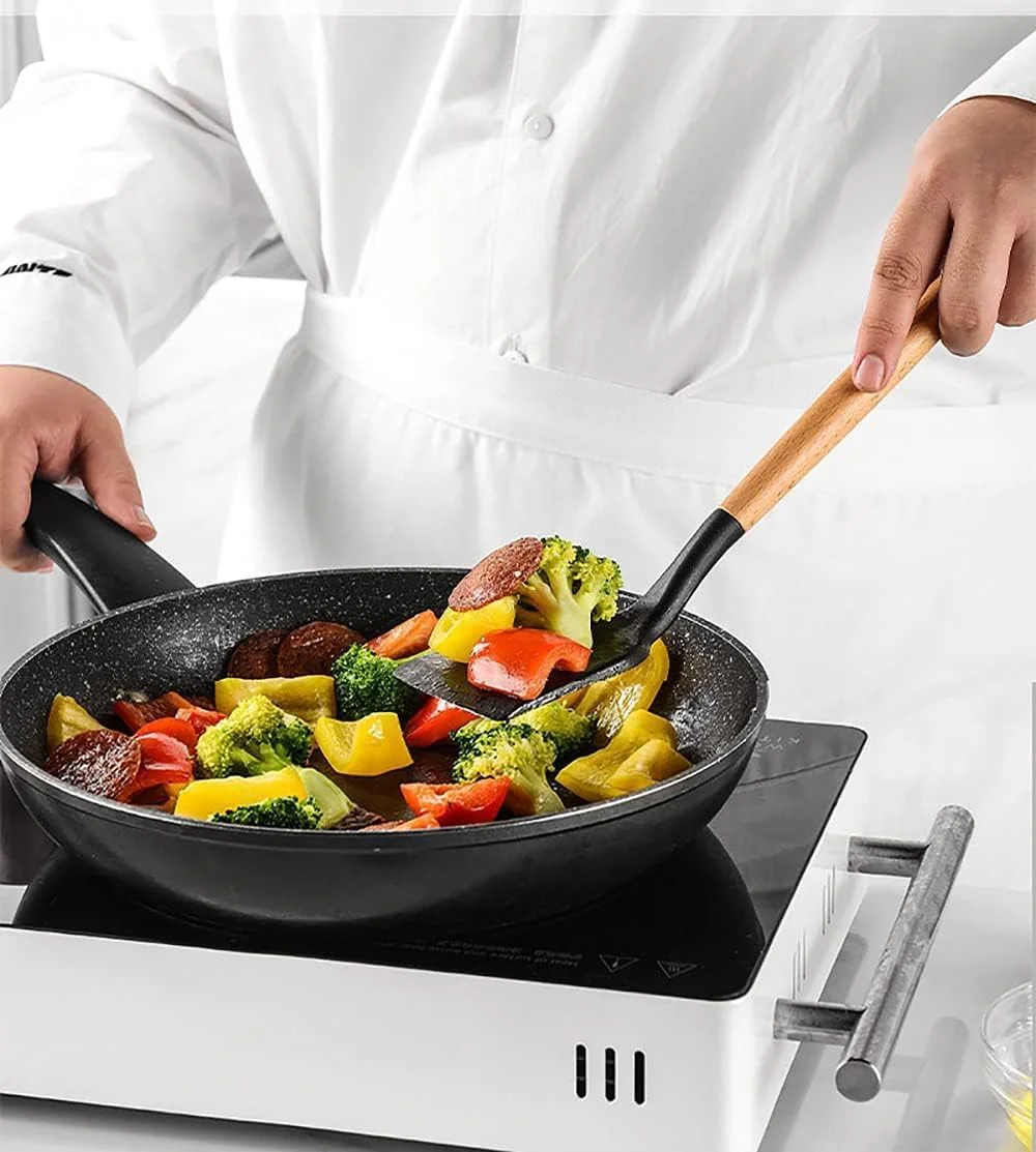 ست ۱۳ پارچه ابزار آشپزی سیلیکونی Arabest، ابزار آشپزخانه سیلیکونی با دسته چوبی مناسب ظروف نچسب، ست ابزار آشپزخانه مقاوم در برابر حرارت و غیر سمی با سطل نگهداری و جای درب ست ۱۳ پارچه ابزار آشپزی سیلیکونی Arabest، ابزار آشپزخانه سیلیکونی با دسته چوبی مناسب ظروف نچسب، ست ابزار آشپزخانه مقاوم در برابر حرارت و غیر سمی با سطل نگهداری و جای درب