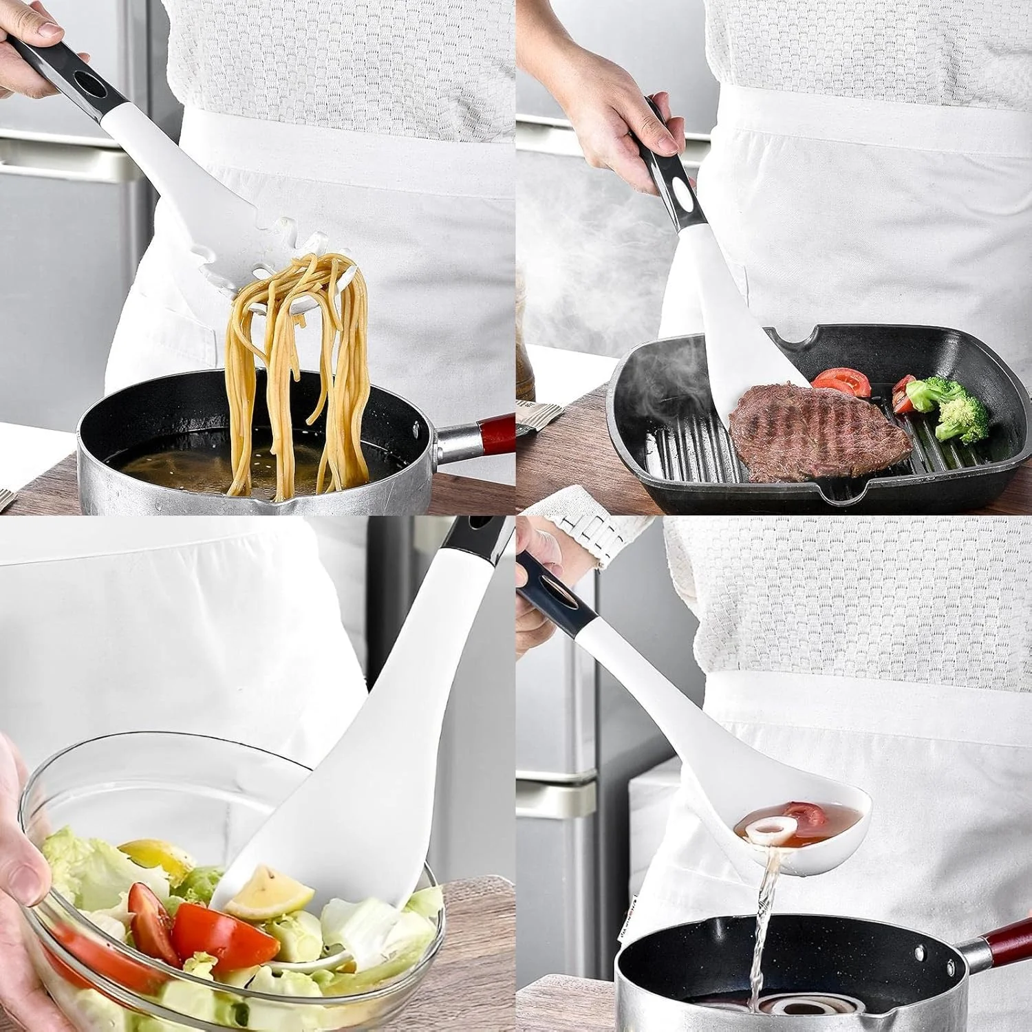 ست ۶ تکه ابزار آشپزی سیلیکونی Arabest، مقاوم در برابر حرارت و نچسب، دارای قابلیت آویزان کردن و استند