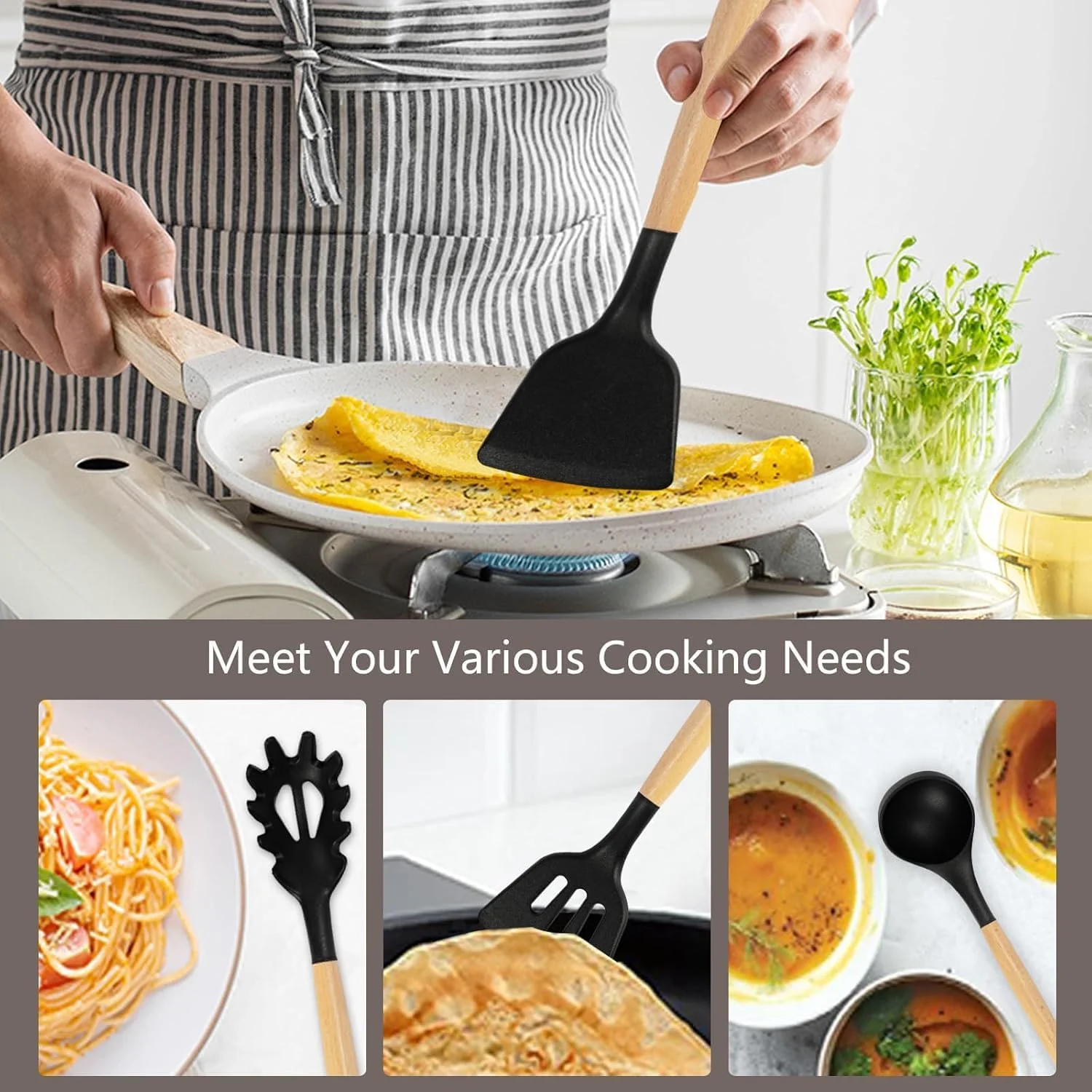 ست لوازم آشپزی 19 تکه AWH – ست ابزار آشپزخانه شامل 11 کفگیر و ابزار سیلیکونی مقاوم در برابر حرارت، ست چاقوی تیز 6 تکه، 2 تخته برش – ظروف آشپزی بادوام و متنوع – رنگ های متنوع ست لوازم آشپزی 19 تکه AWH – ست ابزار آشپزخانه شامل 11 کفگیر و ابزار سیلیکونی مقاوم در برابر حرارت، ست چاقوی تیز 6 تکه، 2 تخته برش – ظروف آشپزی بادوام و متنوع – رنگ های متنوع