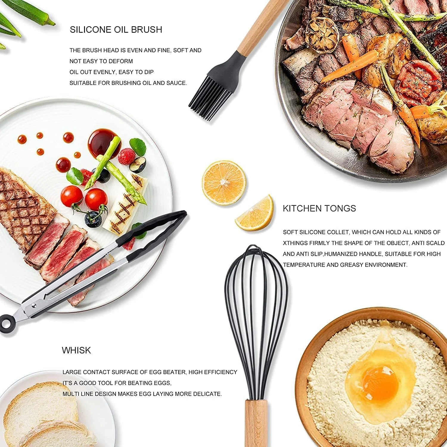 ست لوازم آشپزی سیلیکونی AWH | ست 12 تکه ابزار آشپزخانه با دسته های چوبی | مقاوم در برابر حرارت و غیر سمی | ایده آل برای ظروف نچسب - رنگ های متنوع ست لوازم آشپزی سیلیکونی AWH | ست 12 تکه ابزار آشپزخانه با دسته های چوبی | مقاوم در برابر حرارت و غیر سمی | ایده آل برای ظروف نچسب - رنگ های متنوع