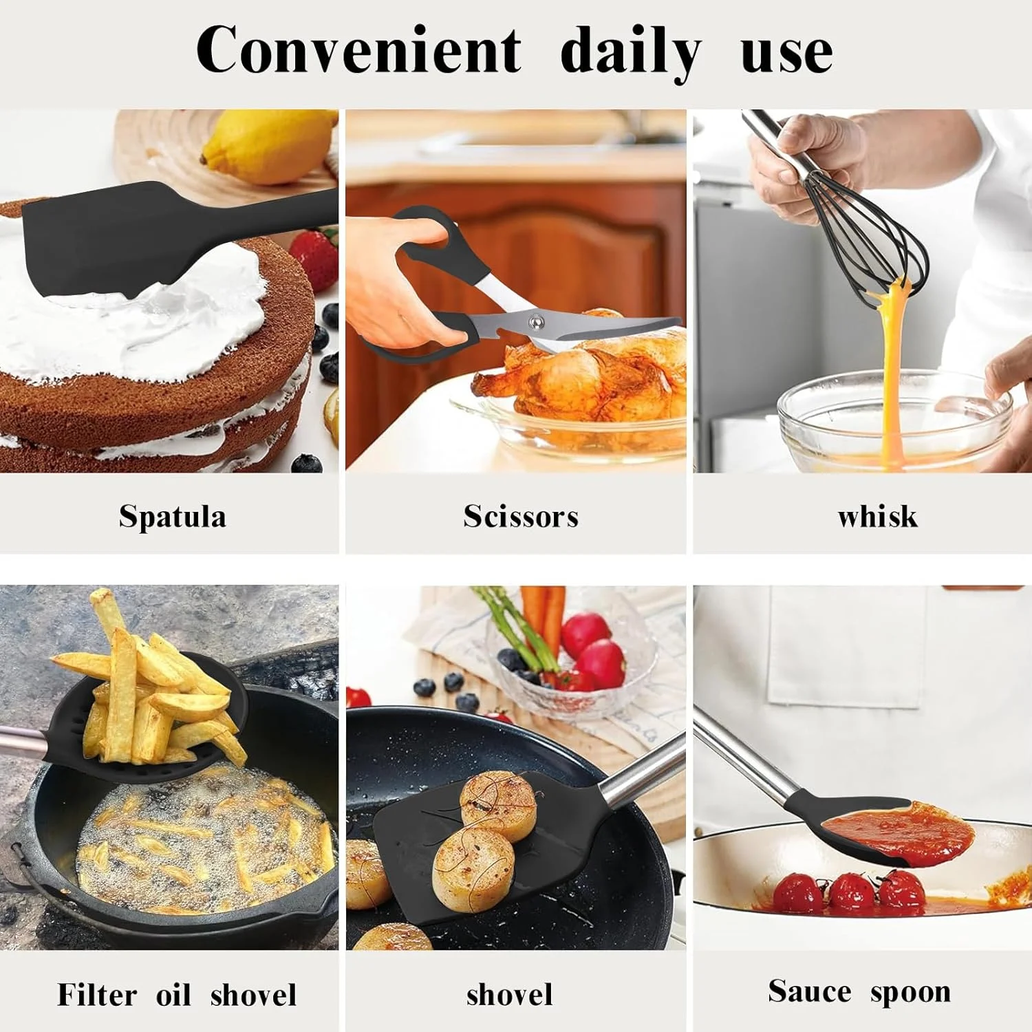 ست لوازم آشپزی آشپزخانه آرکئوپتریکس، 40 تکه سیلیکونی نچسب شامل کفگیر و ابزار آشپزی با پایه نگهدارنده، دسته استیل ضد زنگ، مقاوم در برابر حرارت (مشکی)