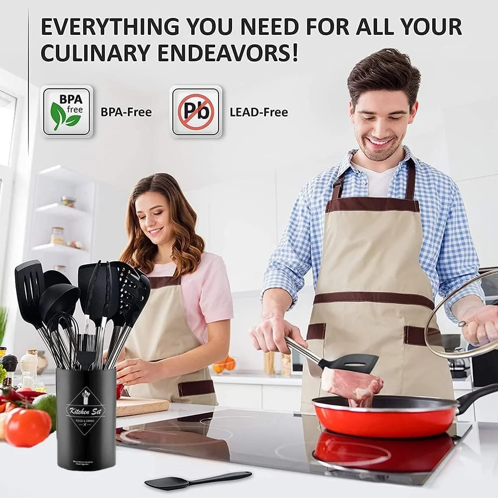 ست 12 تکه لوازم آشپزی سیلیکونی Arabest، ست ابزار آشپزخانه نچسب با 10 قلاب (خاکی) ست 12 تکه لوازم آشپزی سیلیکونی Arabest، ست ابزار آشپزخانه نچسب با 10 قلاب (خاکی)