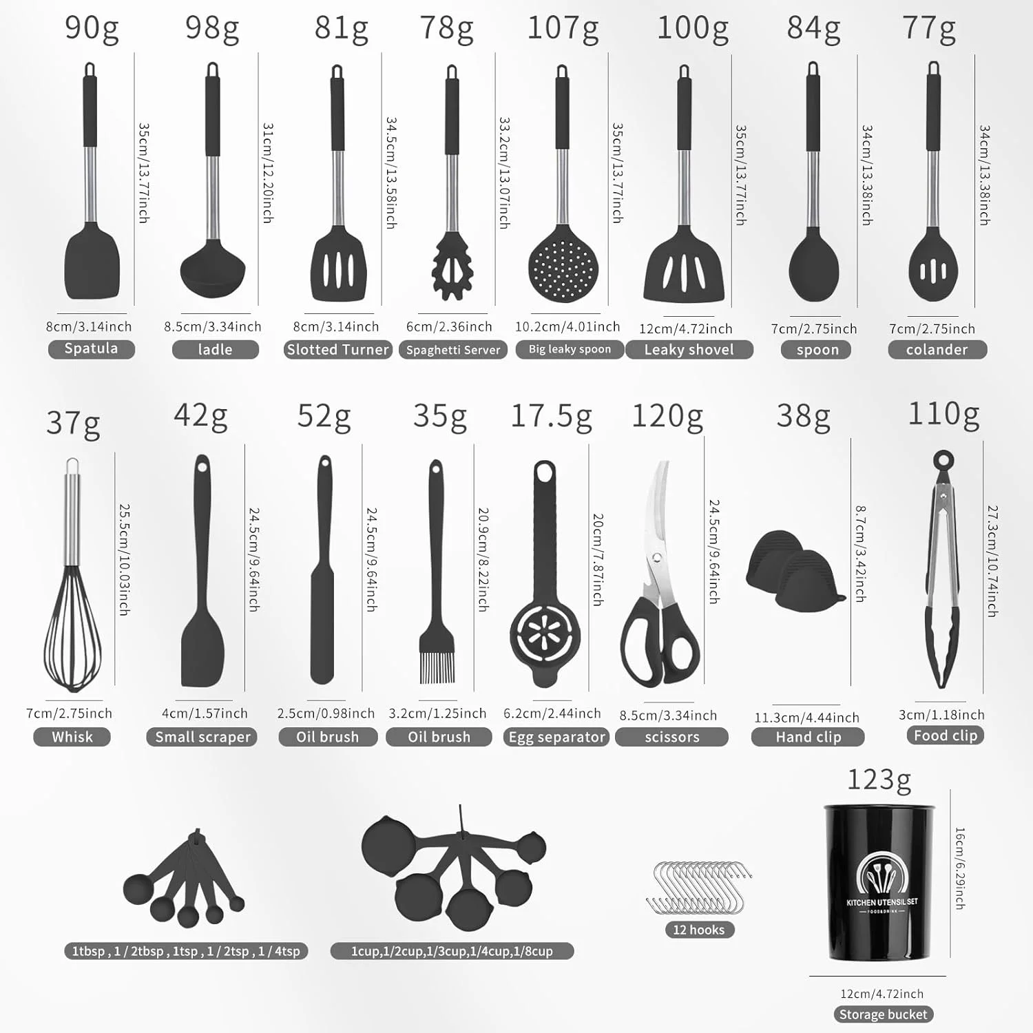 ست لوازم آشپزی آشپزخانه آرکئوپتریکس، 40 تکه سیلیکونی نچسب شامل کفگیر و ابزار آشپزی با پایه نگهدارنده، دسته استیل ضد زنگ، مقاوم در برابر حرارت (مشکی)